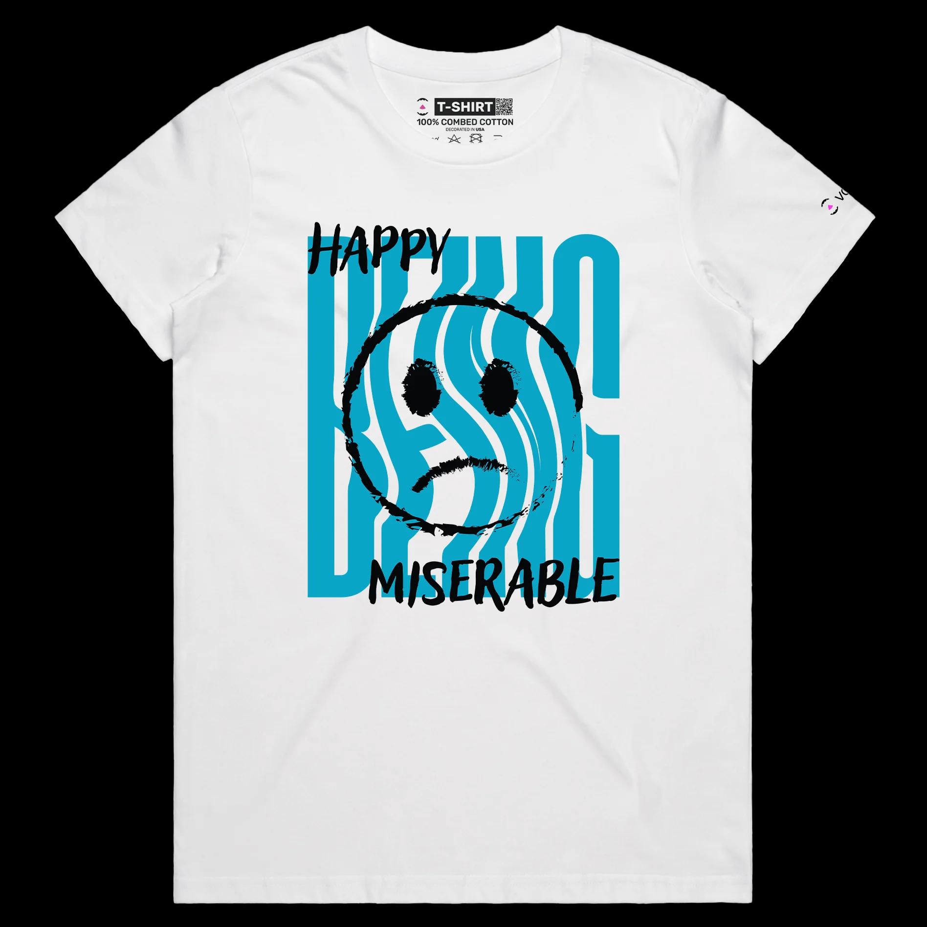 VOICEART White Female Regular Mixed Feelings Social Issues Shirt Premium Quality Graphic Happy and Miserable Emotions Tee v2