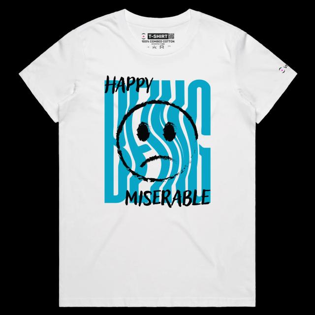 VOICEART White Female Regular Mixed Feelings Social Issues Shirt Premium Quality Graphic Happy and Miserable Emotions Tee v2