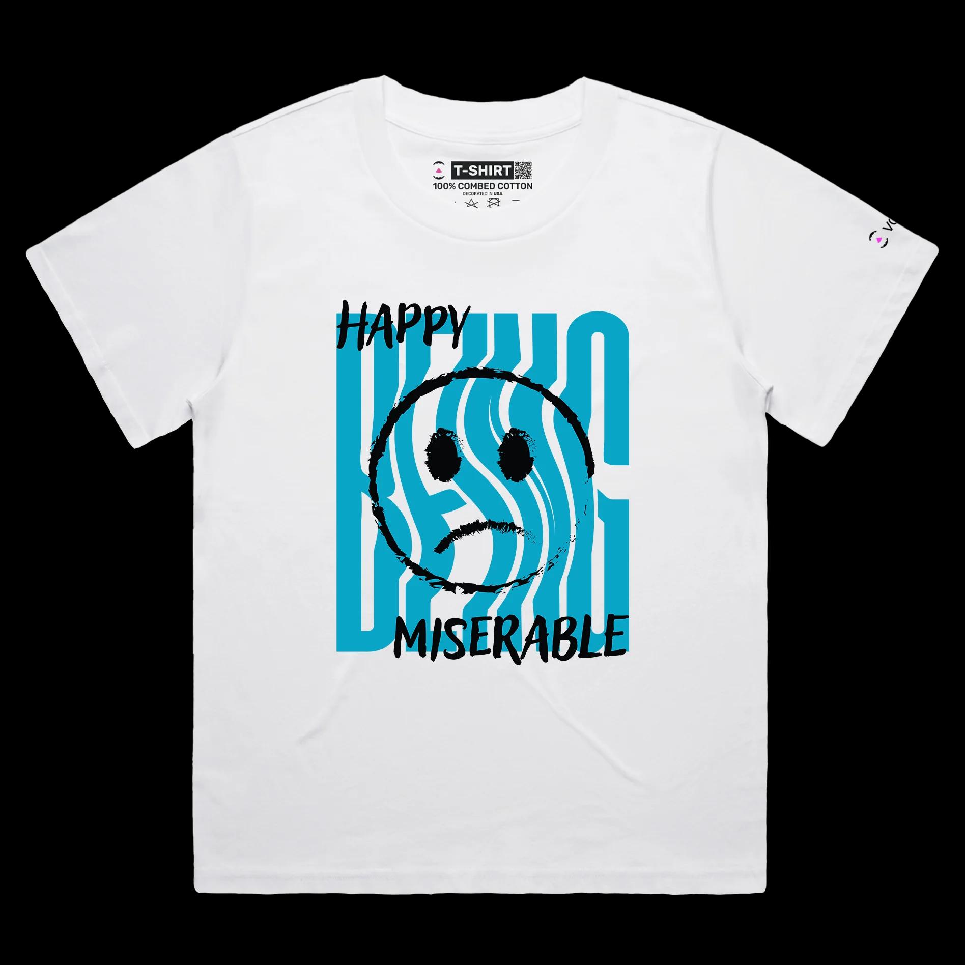 VOICEART White Female Loose Mixed Feelings Social Issues Shirt Premium Quality Graphic Happy and Miserable Emotions Tee v2