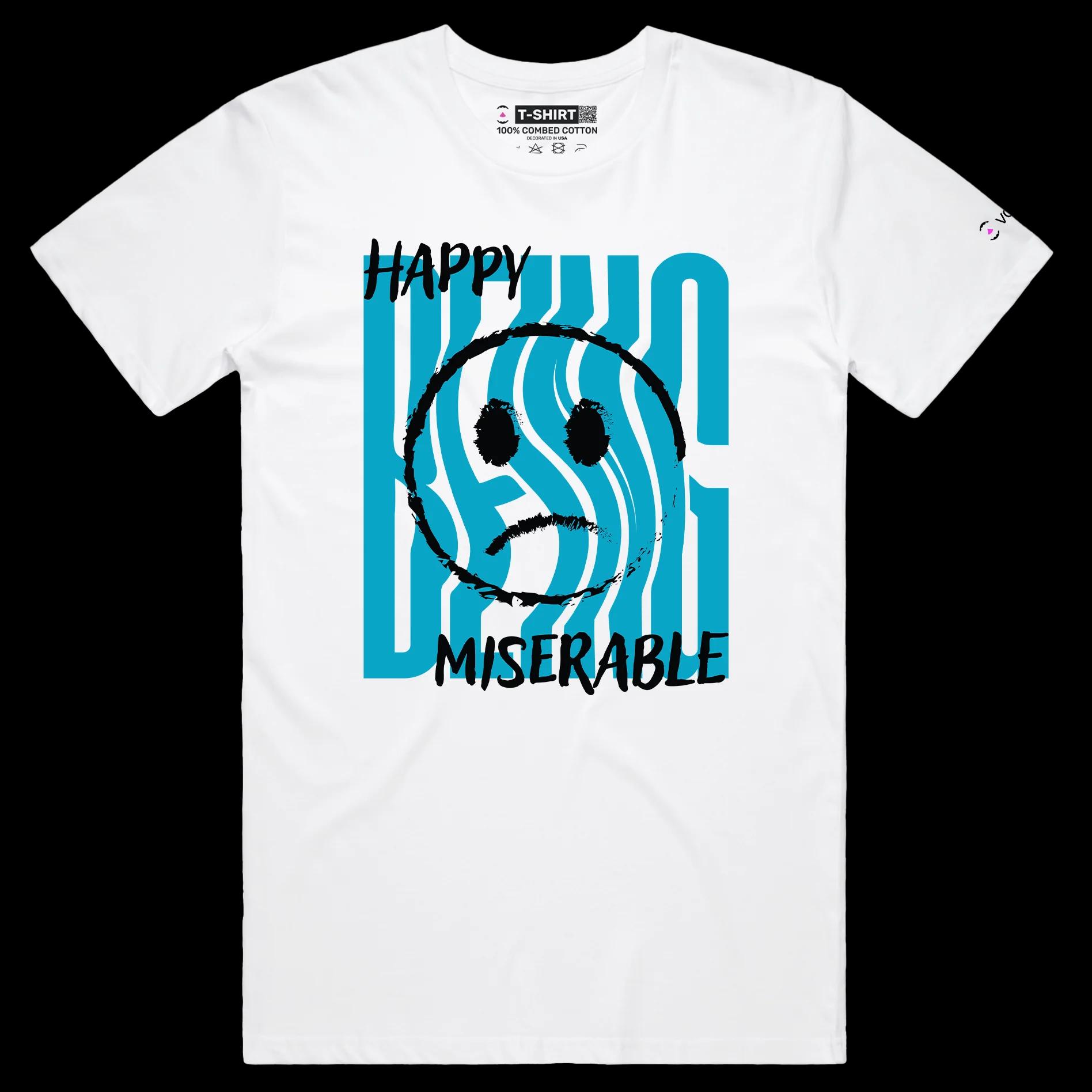 VOICEART White Male Regular Mixed Feelings Social Issues Shirt Premium Quality Graphic Happy and Miserable Emotions Tee v2