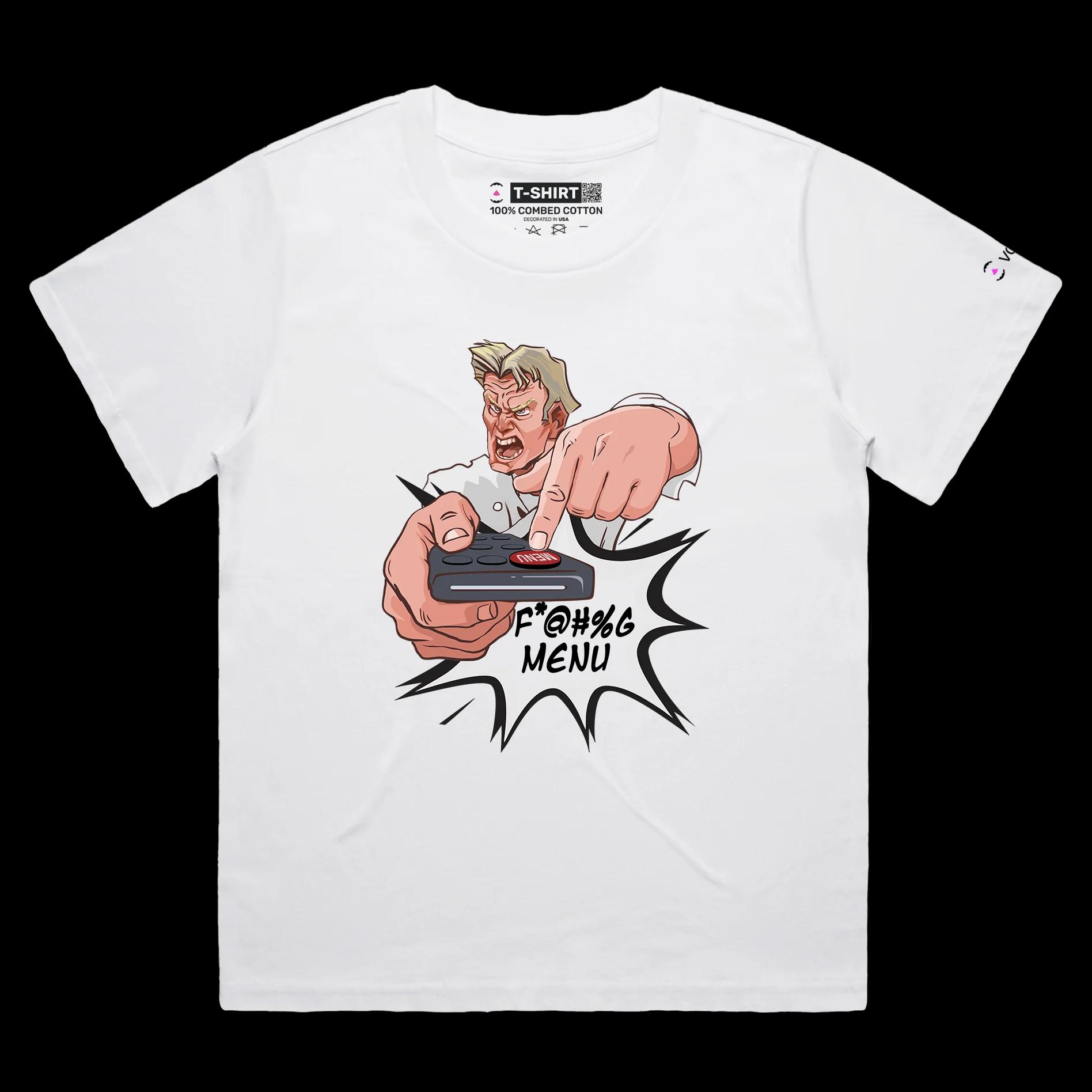 VOICEART White Female Loose Chef Gordon with Remote Control Funny T-Shirt Premium Graphic Popular Chef and Aggressive Tee