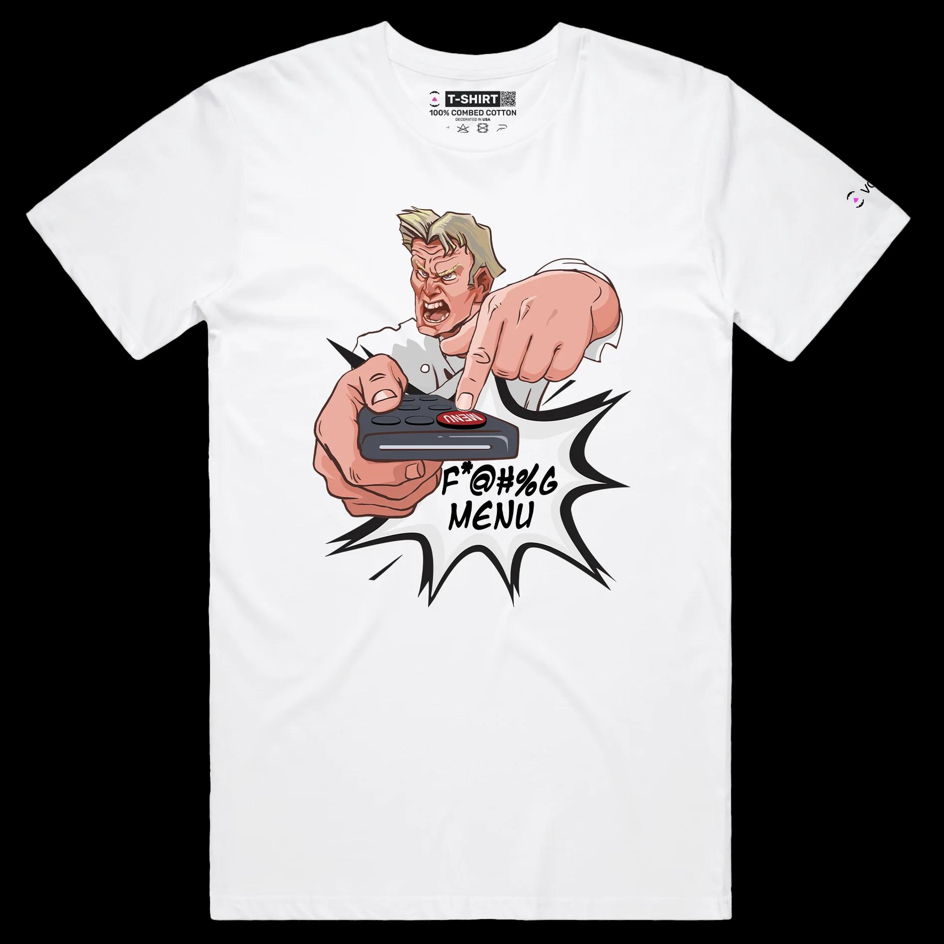 VOICEART White Male Regular Chef Gordon with Remote Control Funny T-Shirt Premium Graphic Popular Chef and Aggressive Tee
