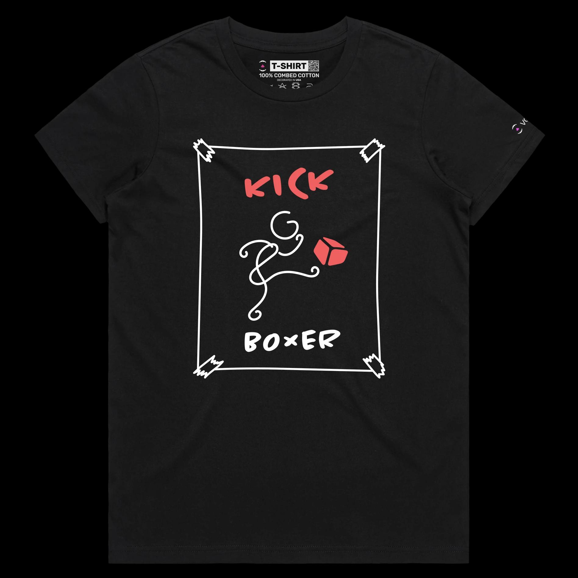 VOICEART Black Female Regular Stickman Kick Boxer Funny T-Shirt Premium Quality Graphic Cardboard Box and Martial Arts Tee