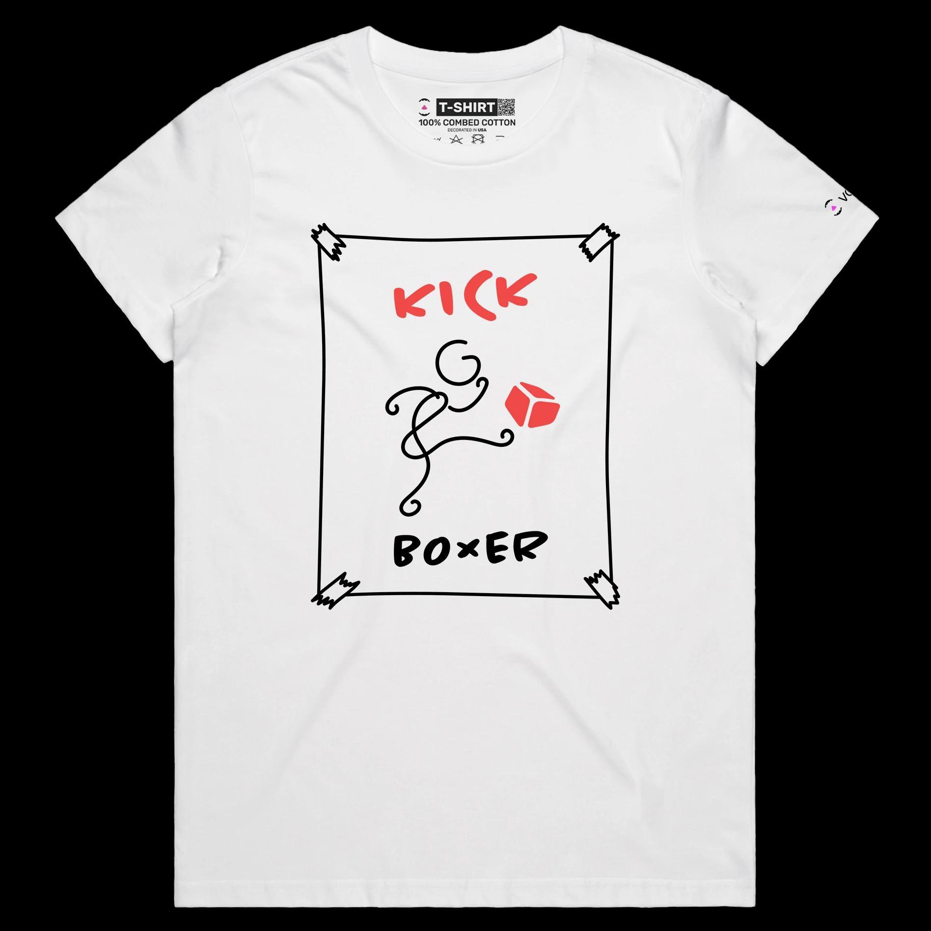 VOICEART White Female Regular Stickman Kick Boxer Funny T-Shirt Premium Quality Graphic Cardboard Box and Martial Arts Tee