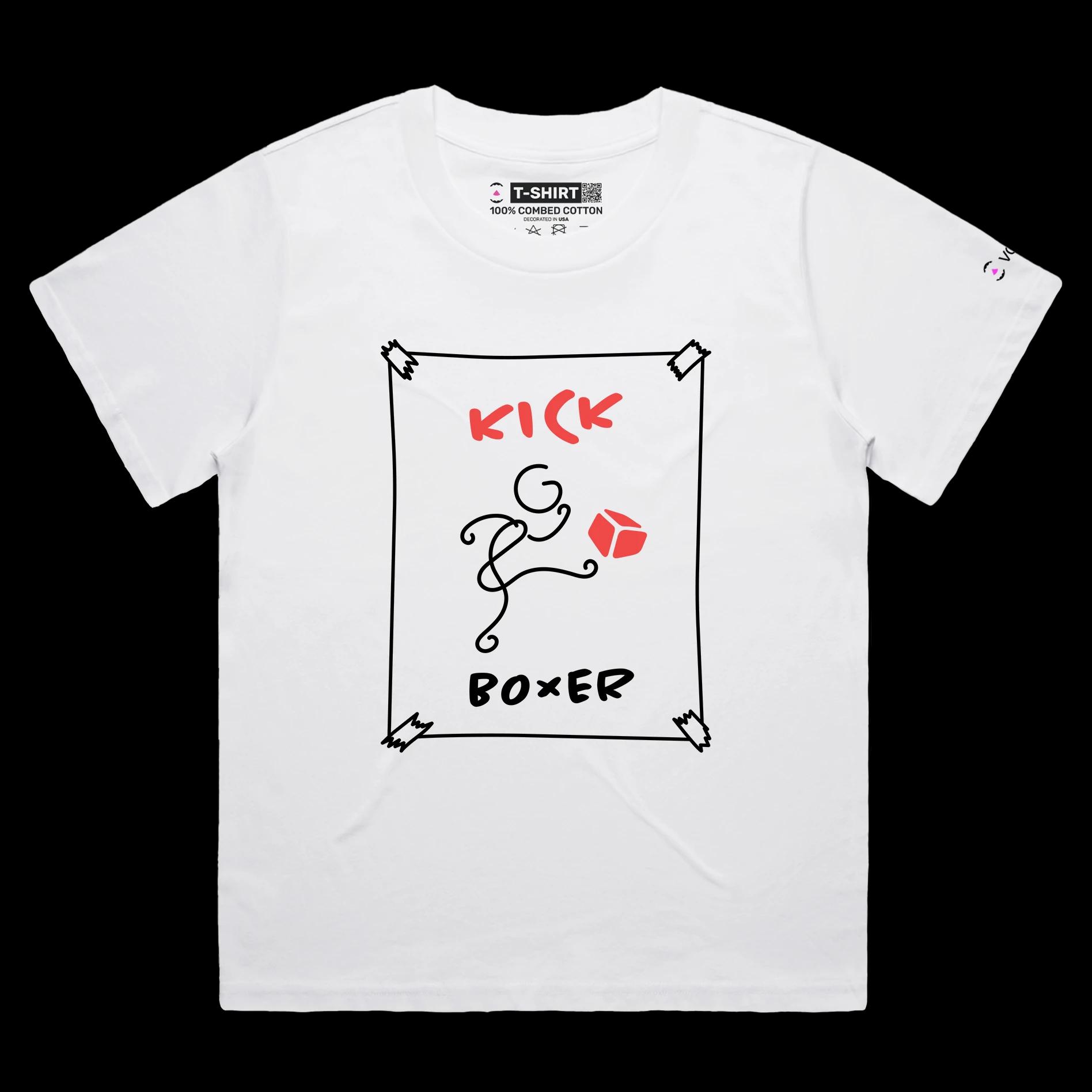 VOICEART White Female Loose Stickman Kick Boxer Funny T-Shirt Premium Quality Graphic Cardboard Box and Martial Arts Tee