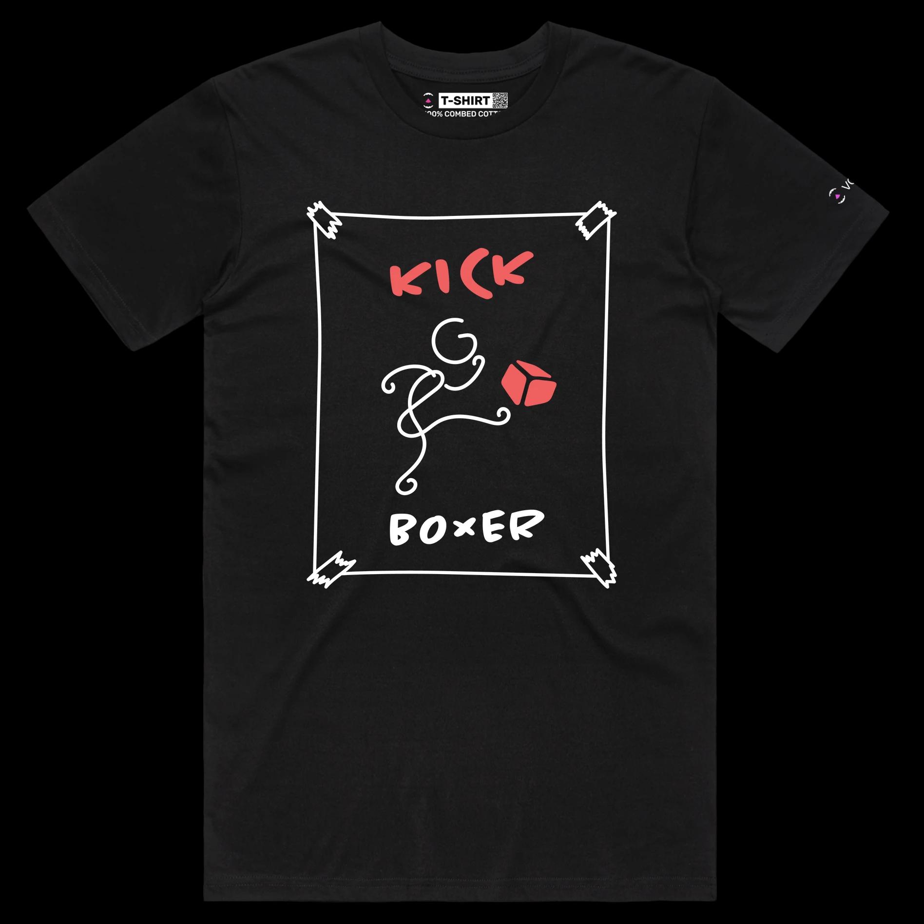 VOICEART Black Male Regular Stickman Kick Boxer Funny T-Shirt Premium Quality Graphic Cardboard Box and Martial Arts Tee