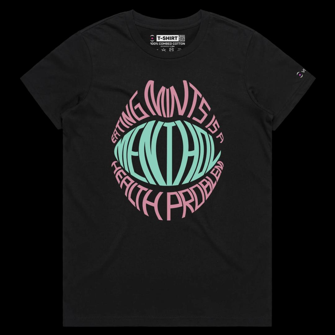 VOICEART Black Female Regular Mental Health Funny T-Shirt with Premium Quality Graphic Design Peppermint Candy Wordplay Tee
