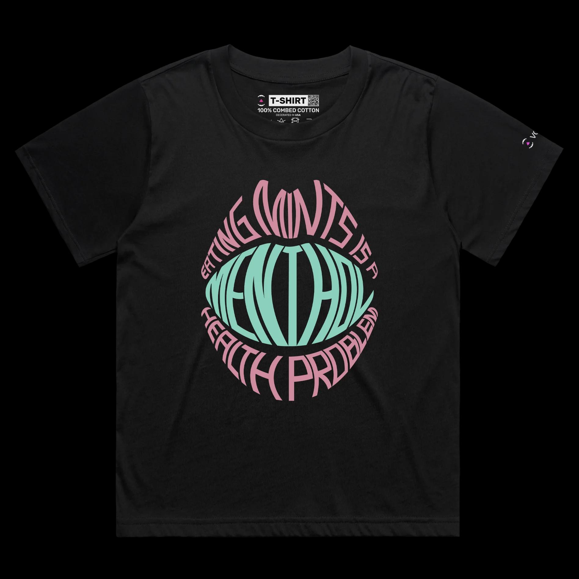 VOICEART Black Female Loose Mental Health Funny T-Shirt with Premium Quality Graphic Design Peppermint Candy Wordplay Tee