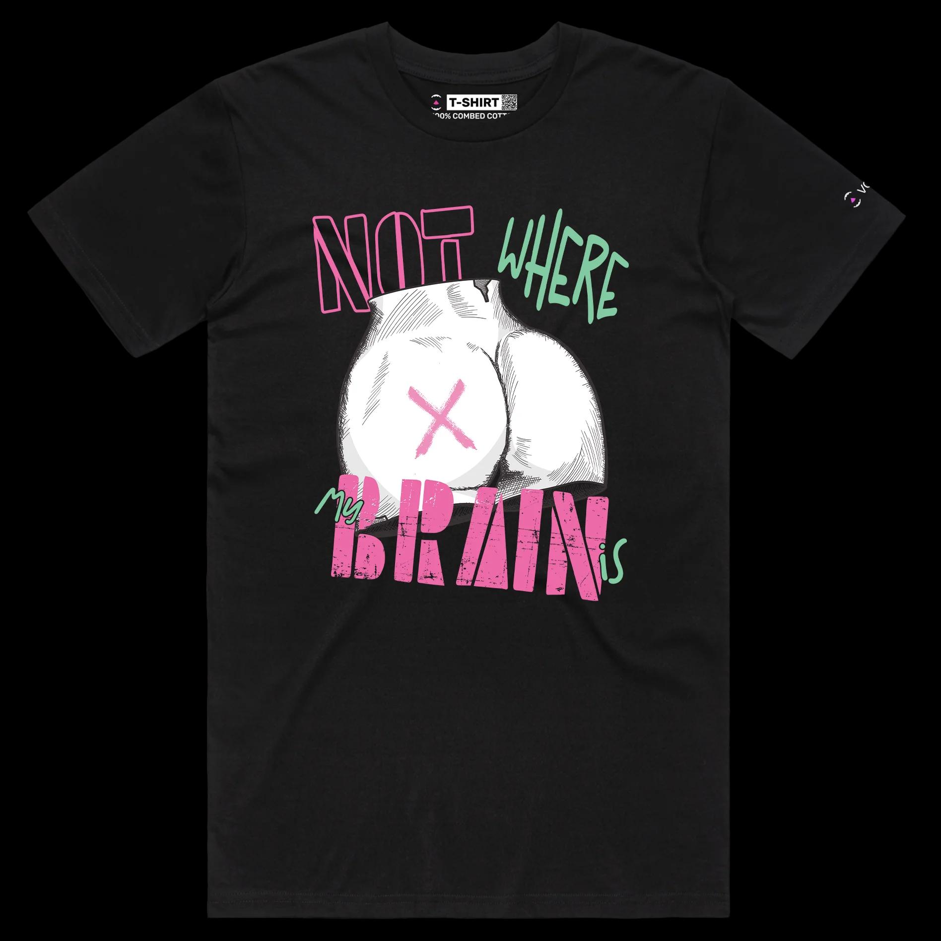 VOICEART Black Male Regular Feminism shirt Premium Not Where My Brain Is Equal Rights Wordplay Tee Double Meaning for Women