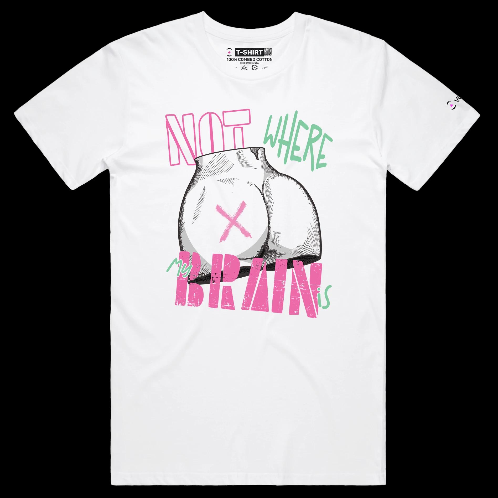 VOICEART White Male Regular Feminism shirt Premium Not Where My Brain Is Equal Rights Wordplay Tee Double Meaning for Women