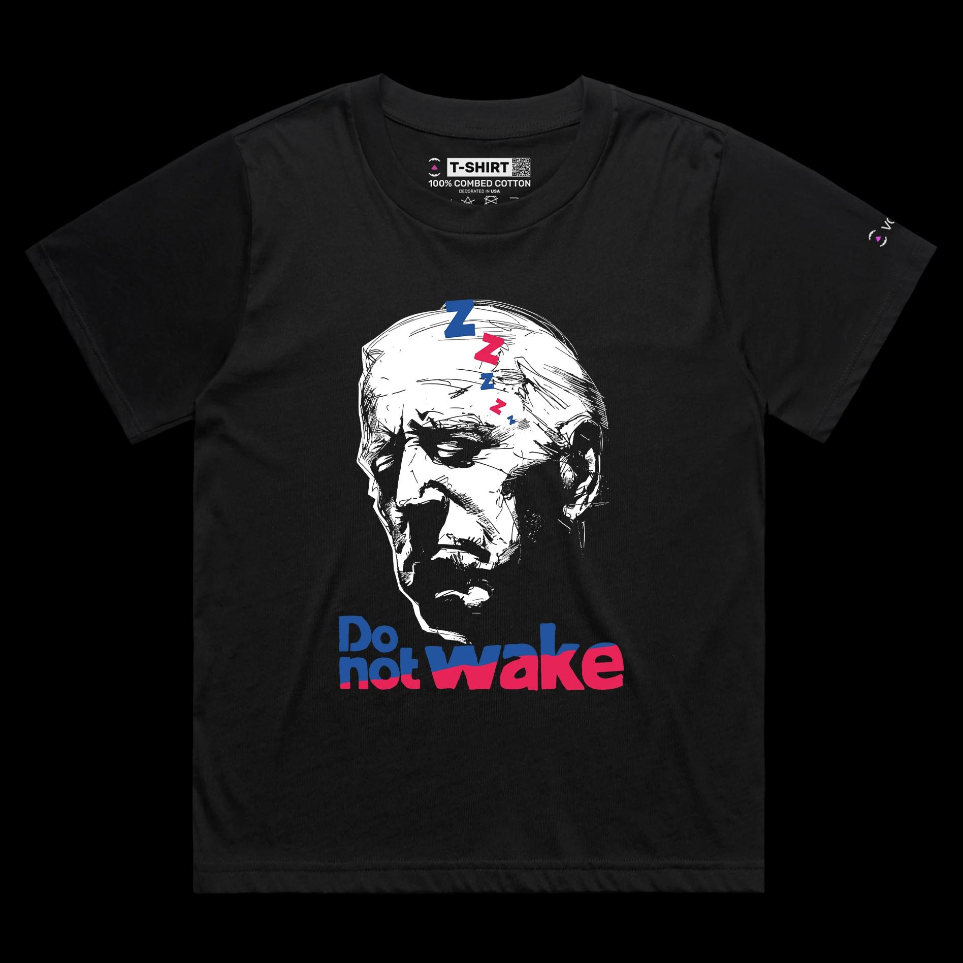 VOICEART Black Female Loose Sleepy Biden Funny Political TShirt Premium Quality Graphic Do Not Wake the President Tee