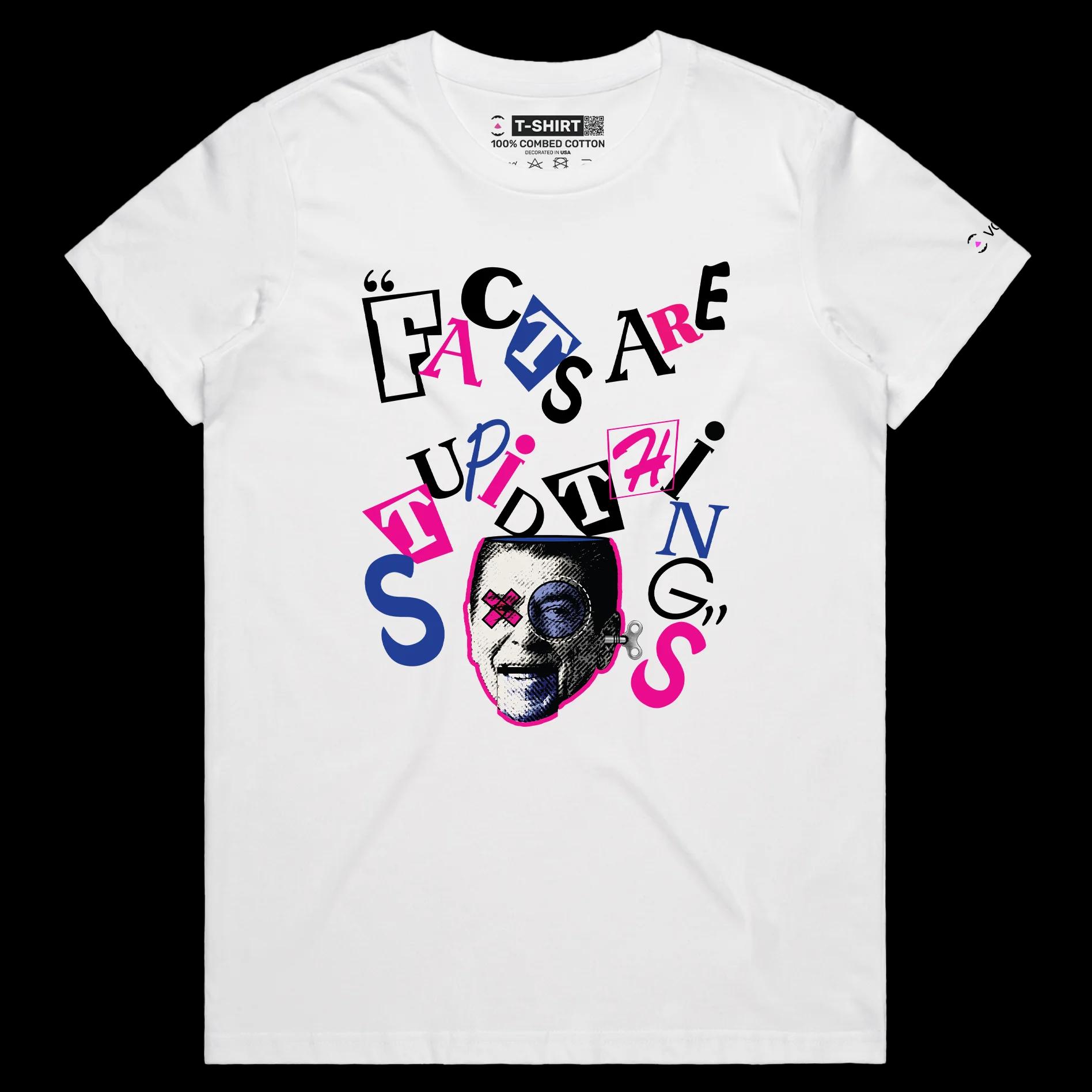 VOICEART White Female Regular President Reagan Funny Quote Political T-Shirt Premium Design Facts Are Stupid Things Tee