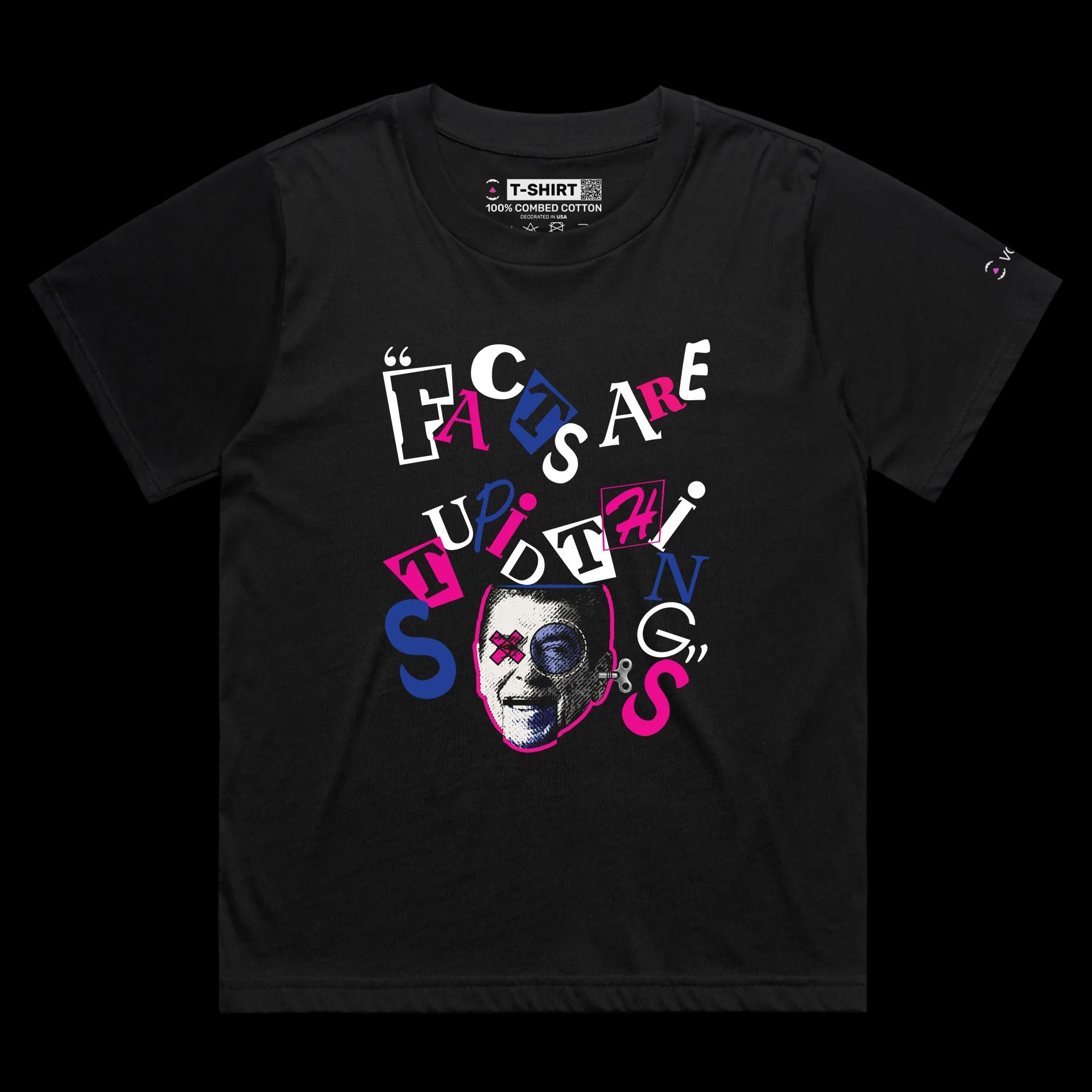 VOICEART Black Female Loose President Reagan Funny Quote Political T-Shirt Premium Design Facts Are Stupid Things Tee