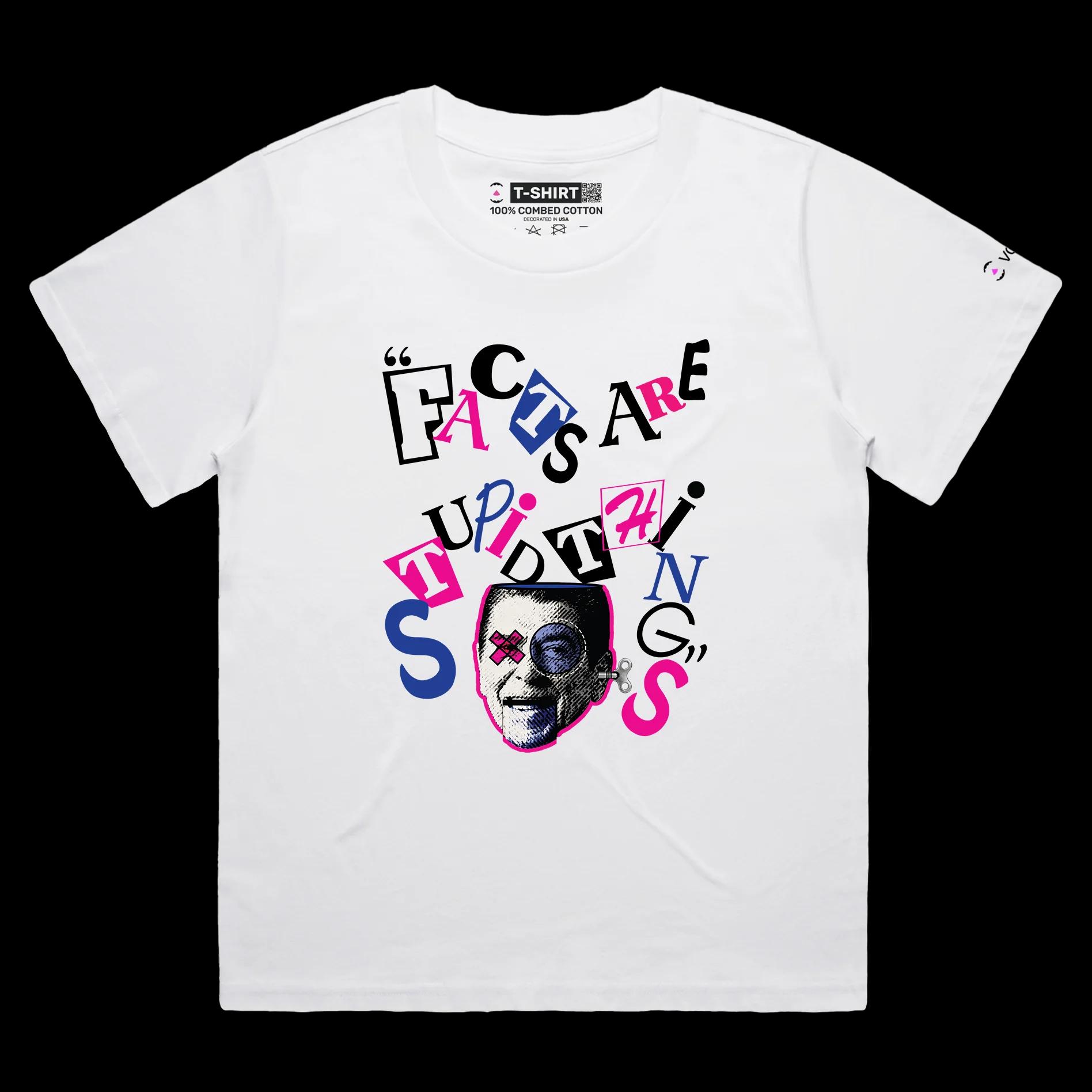 VOICEART White Female Loose President Reagan Funny Quote Political T-Shirt Premium Design Facts Are Stupid Things Tee
