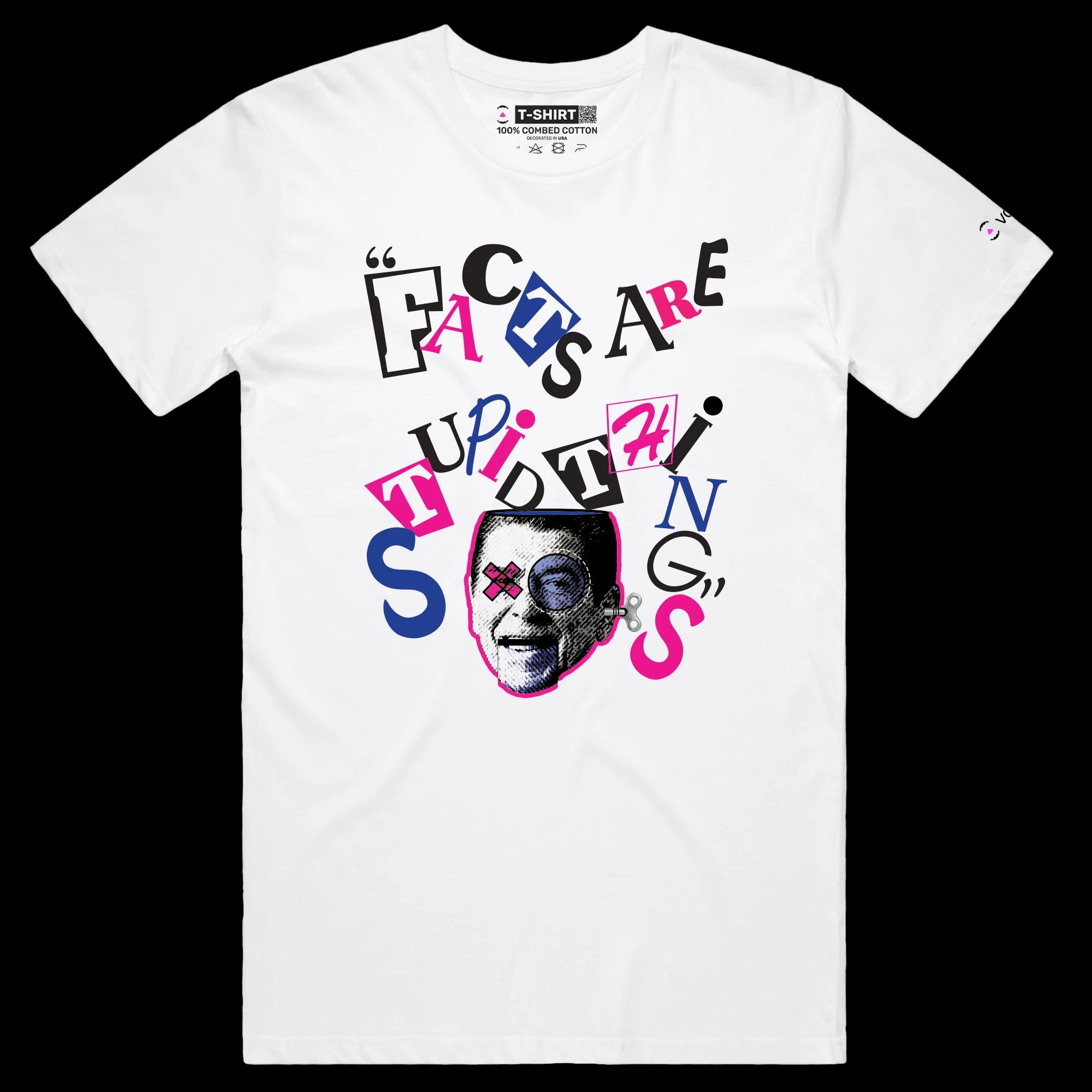 VOICEART White Male Regular President Reagan Funny Quote Political T-Shirt Premium Design Facts Are Stupid Things Tee