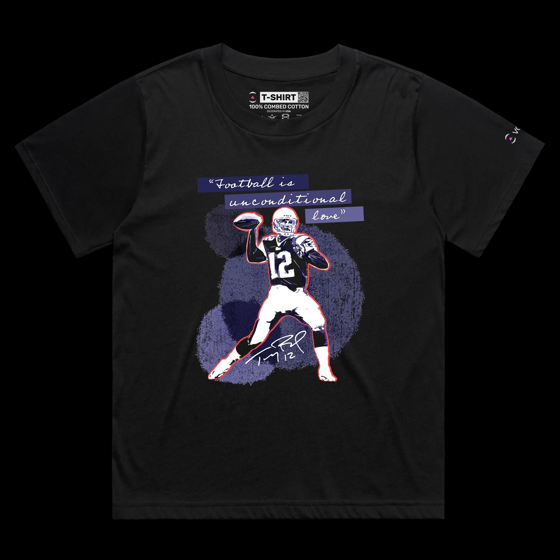 VOICEART Black Female Loose Brady The GOAT Sports shirt Premium Graphic QB 12 New England Superstar Tee for Football Fans