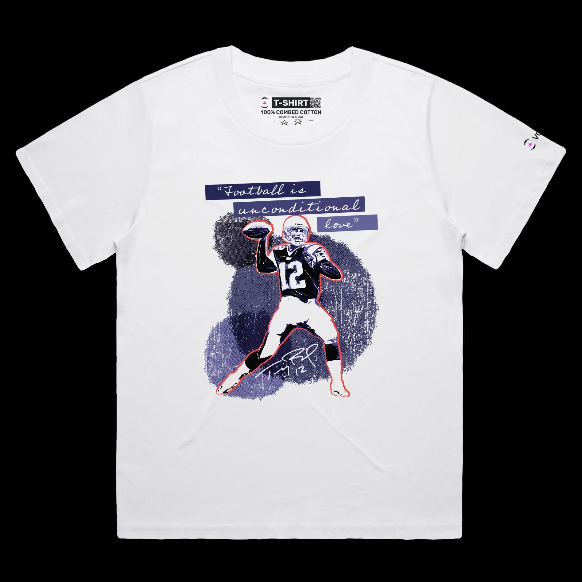 VOICEART White Female Loose Brady The GOAT Sports shirt Premium Graphic QB 12 New England Superstar Tee for Football Fans