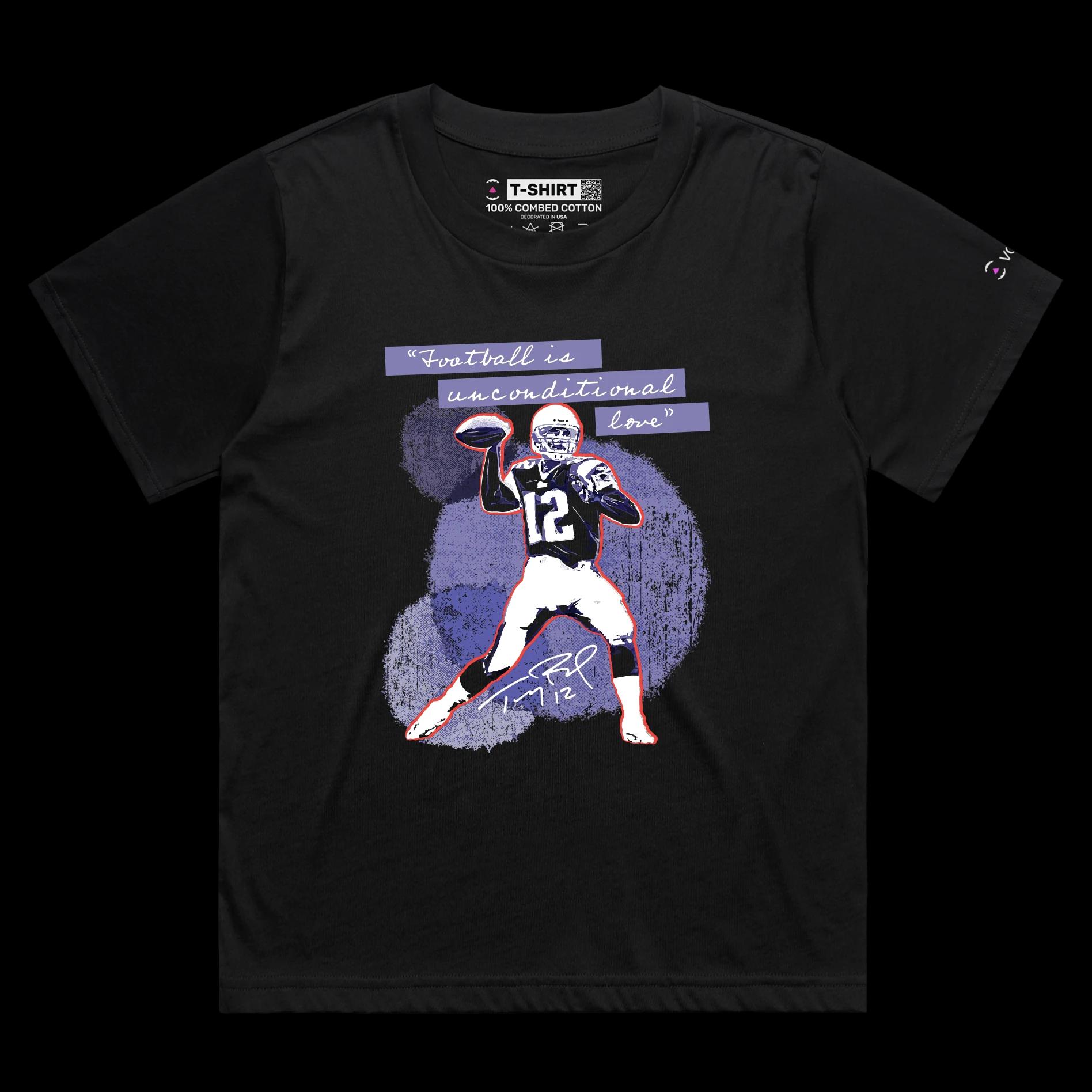 VOICEART Black Female Loose Brady The GOAT Sports shirt Premium Graphic QB 12 New England Superstar Tee for Football Fans