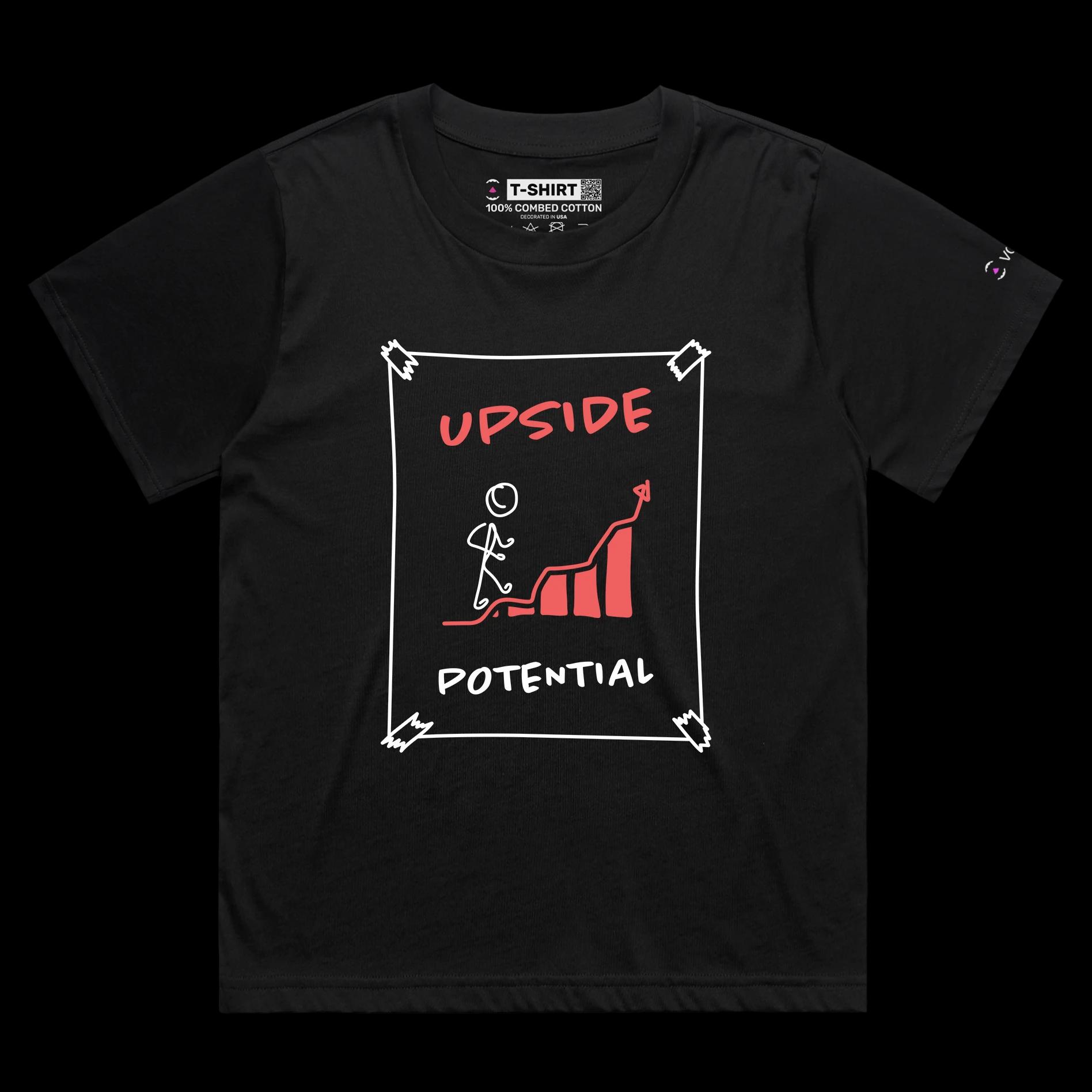 VOICEART Black Female Loose Upside Potential Motivational T-shirt Premium Graphic Figure Climbing Up the Chart Optimism Tee