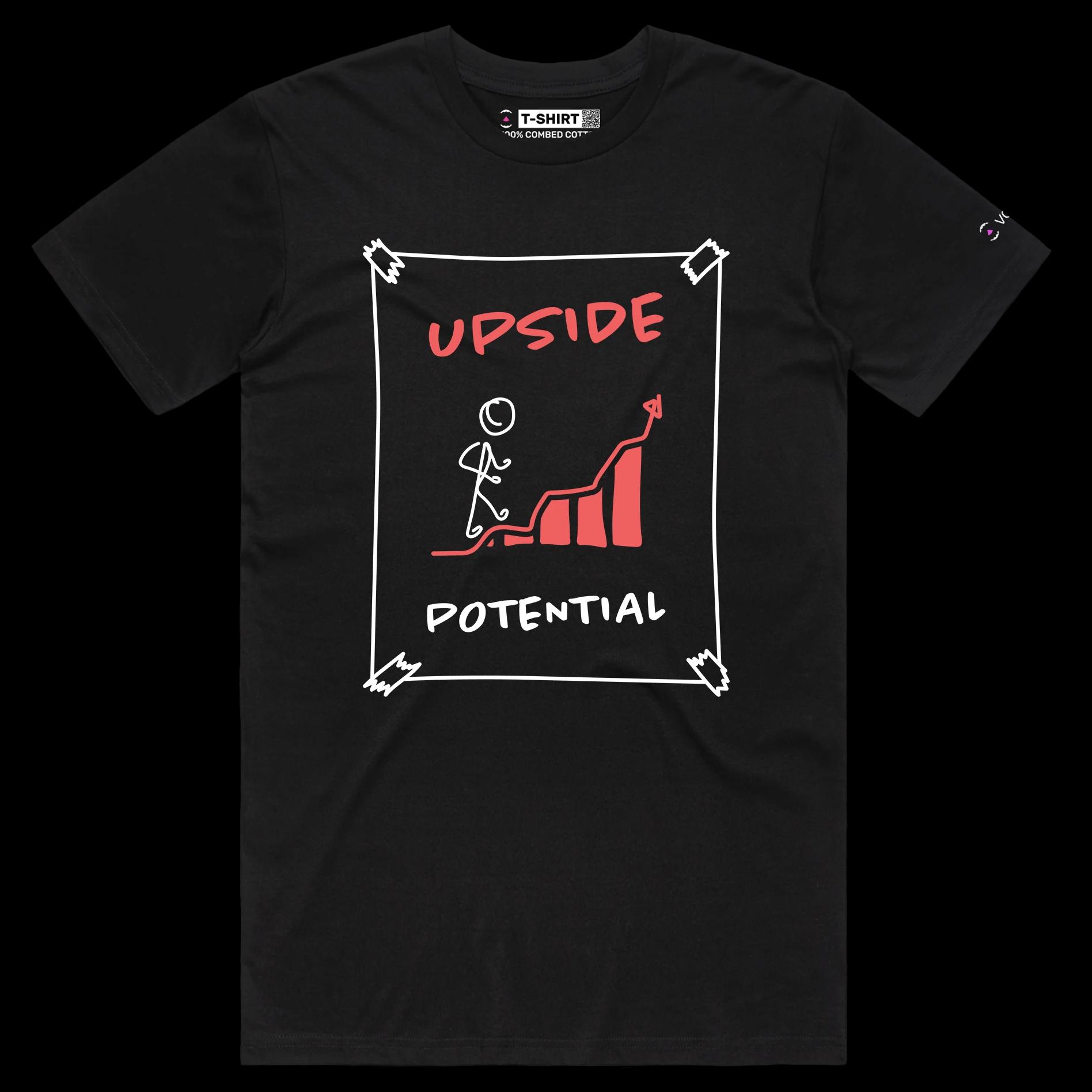 VOICEART Black Male Regular Upside Potential Motivational T-shirt Premium Graphic Figure Climbing Up the Chart Optimism Tee