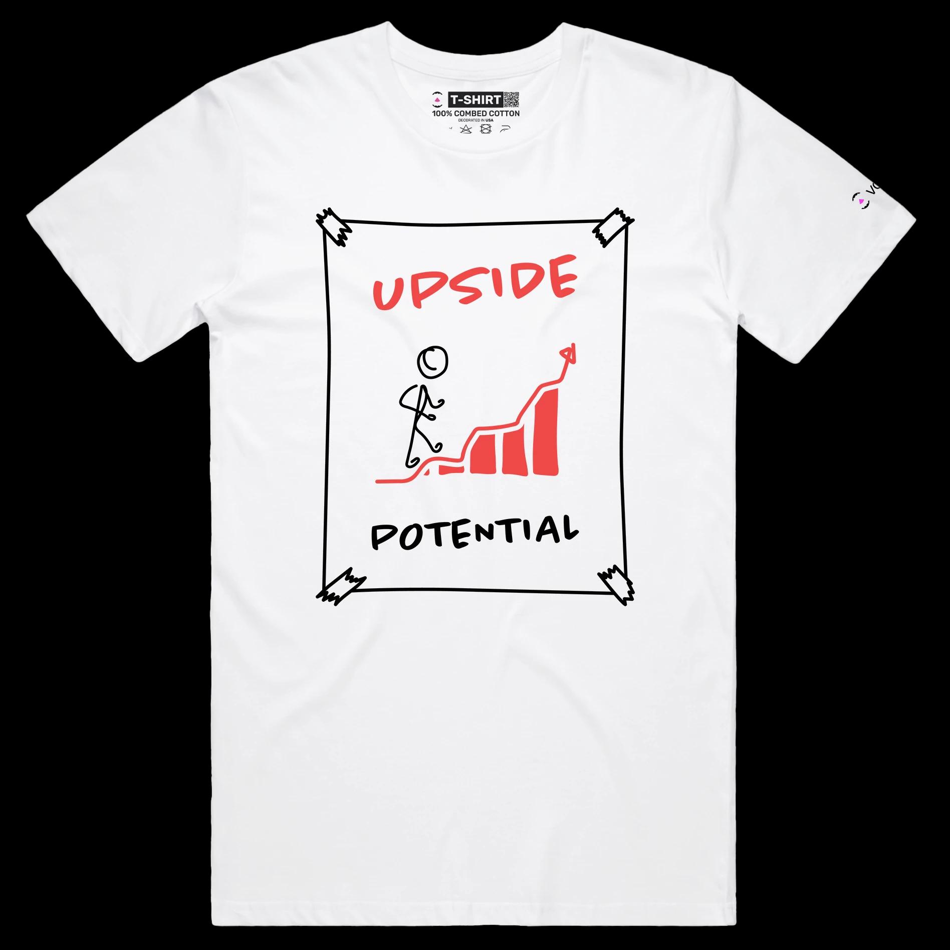 VOICEART White Male Regular Upside Potential Motivational T-shirt Premium Graphic Figure Climbing Up the Chart Optimism Tee