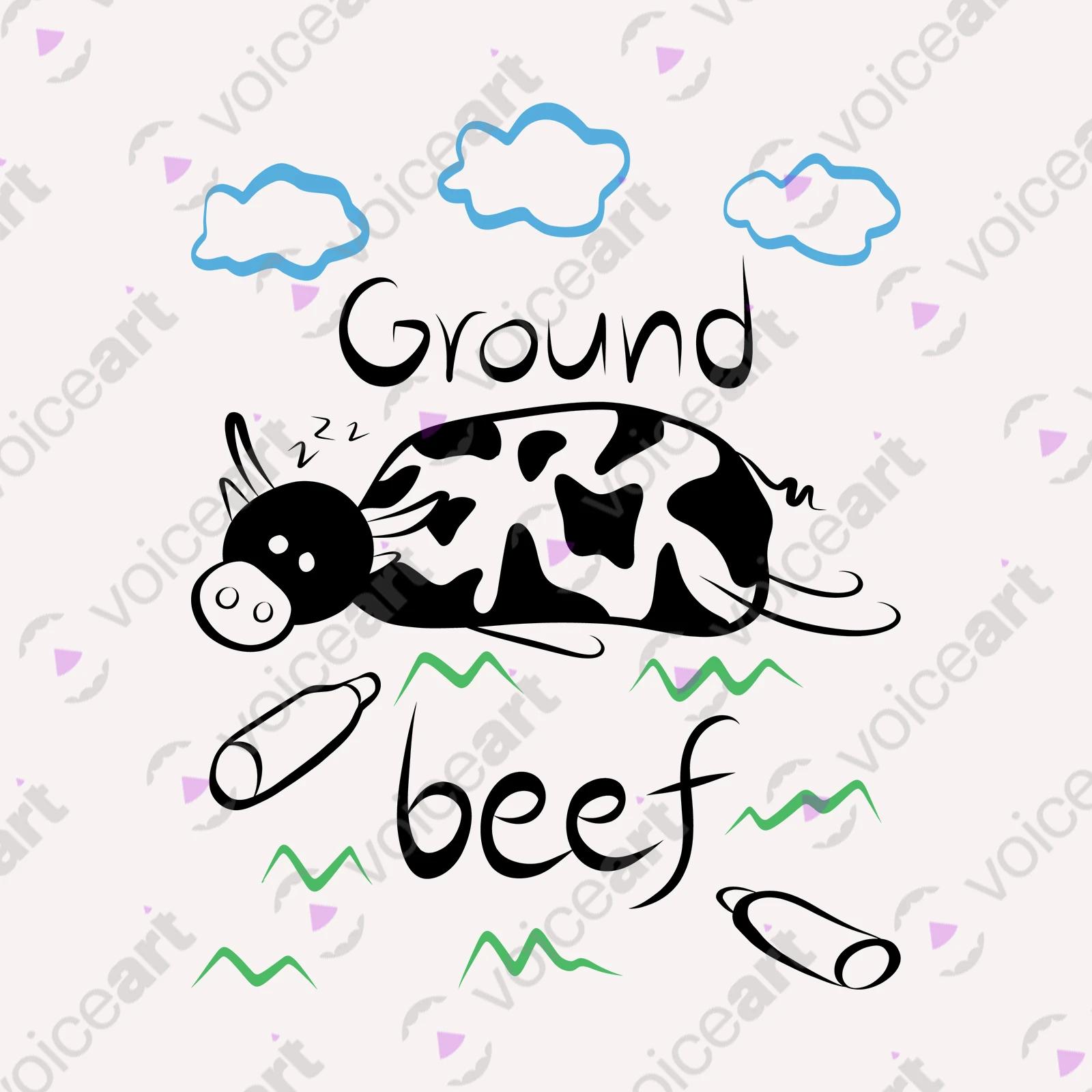VOICEART White Watermark Cow Ground Beef Funny Animals T-Shirt with Premium Quality Graphic Livestock Farm Wordplay Tee