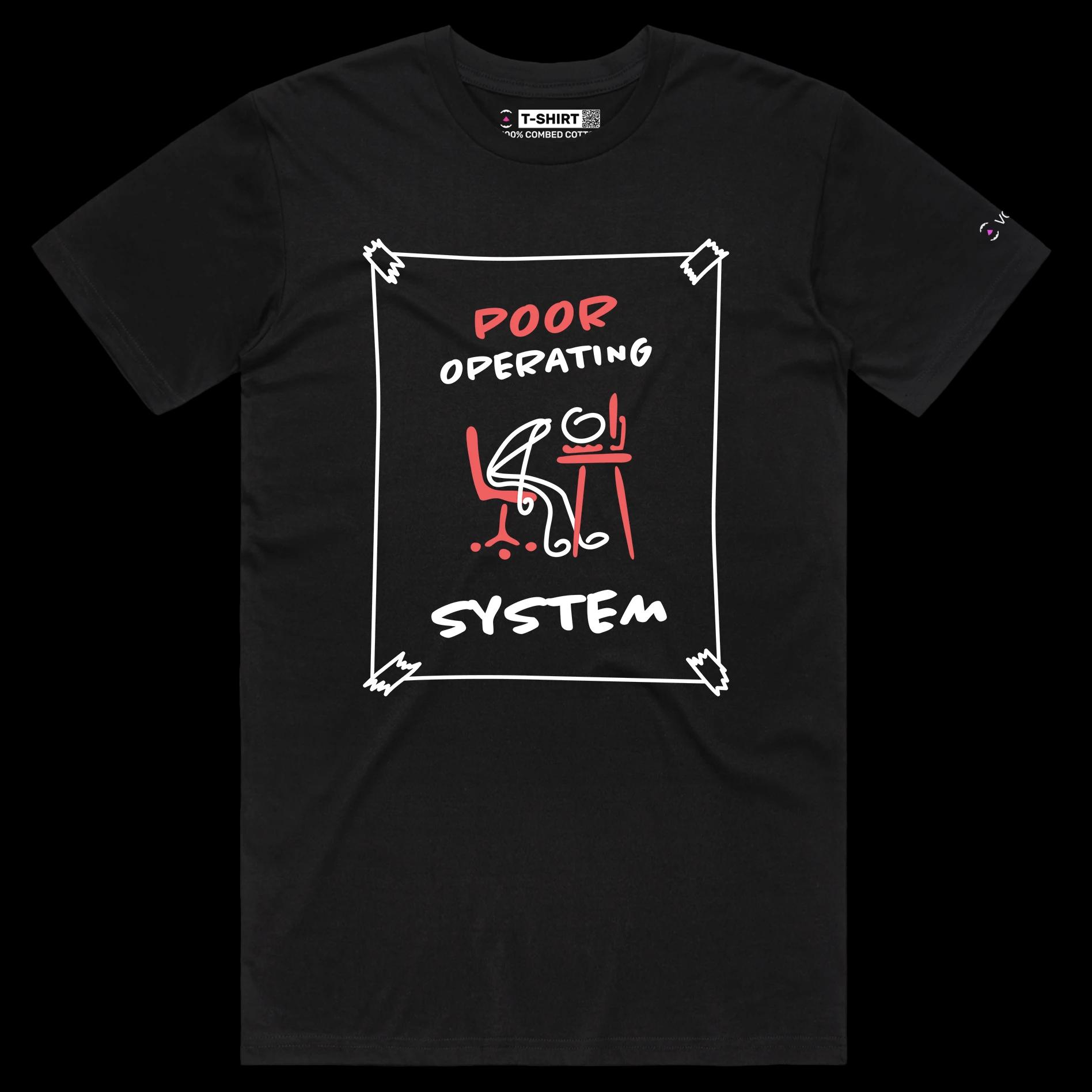 VOICEART Black Male Regular Poor Operating System Funny shirt Premium Graphic Design Computer AI Tee with Clever Wordplay