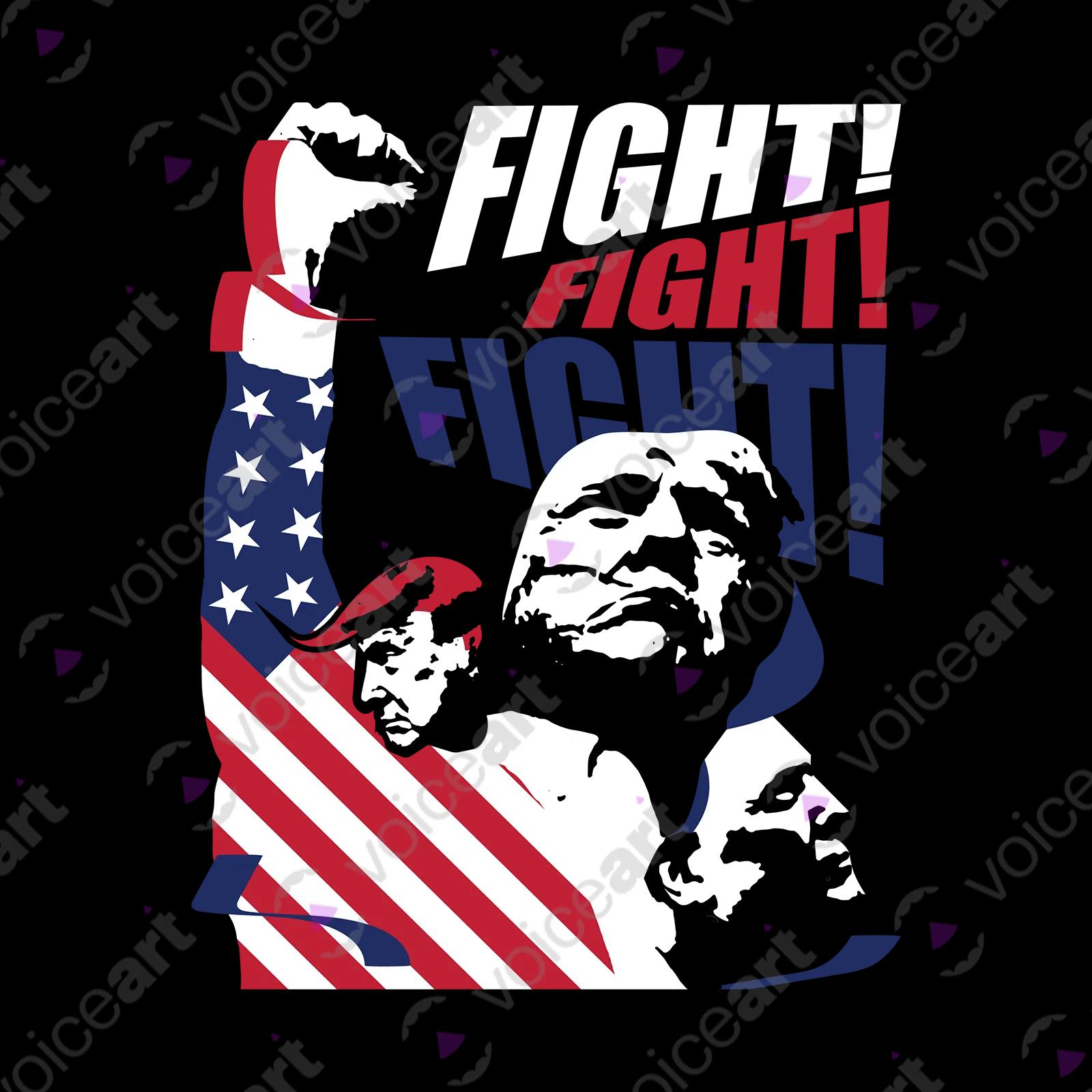 VOICEART Black Watermark President Trump Fight Shirt Premium Design American Flag and Patriotic Fist Pump MAGA Tee