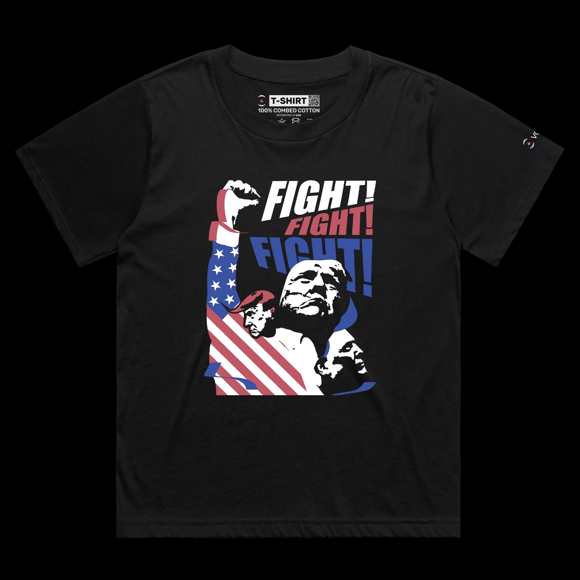 VOICEART Black Female Loose President Trump Fight Shirt Premium Design American Flag and Patriotic Fist Pump MAGA Tee