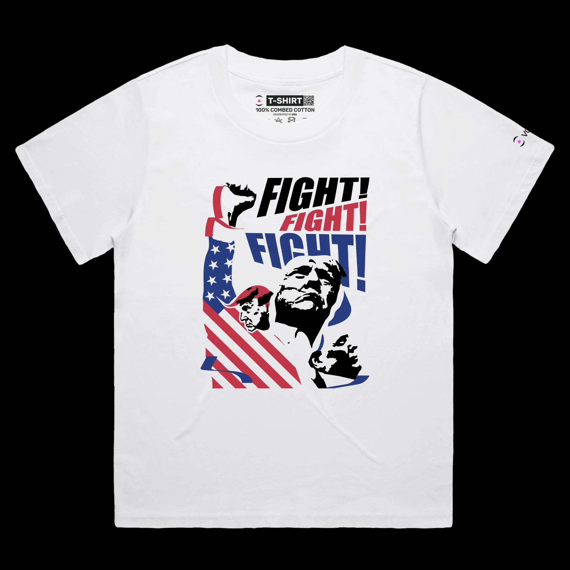 VOICEART White Female Loose President Trump Fight Shirt Premium Design American Flag and Patriotic Fist Pump MAGA Tee