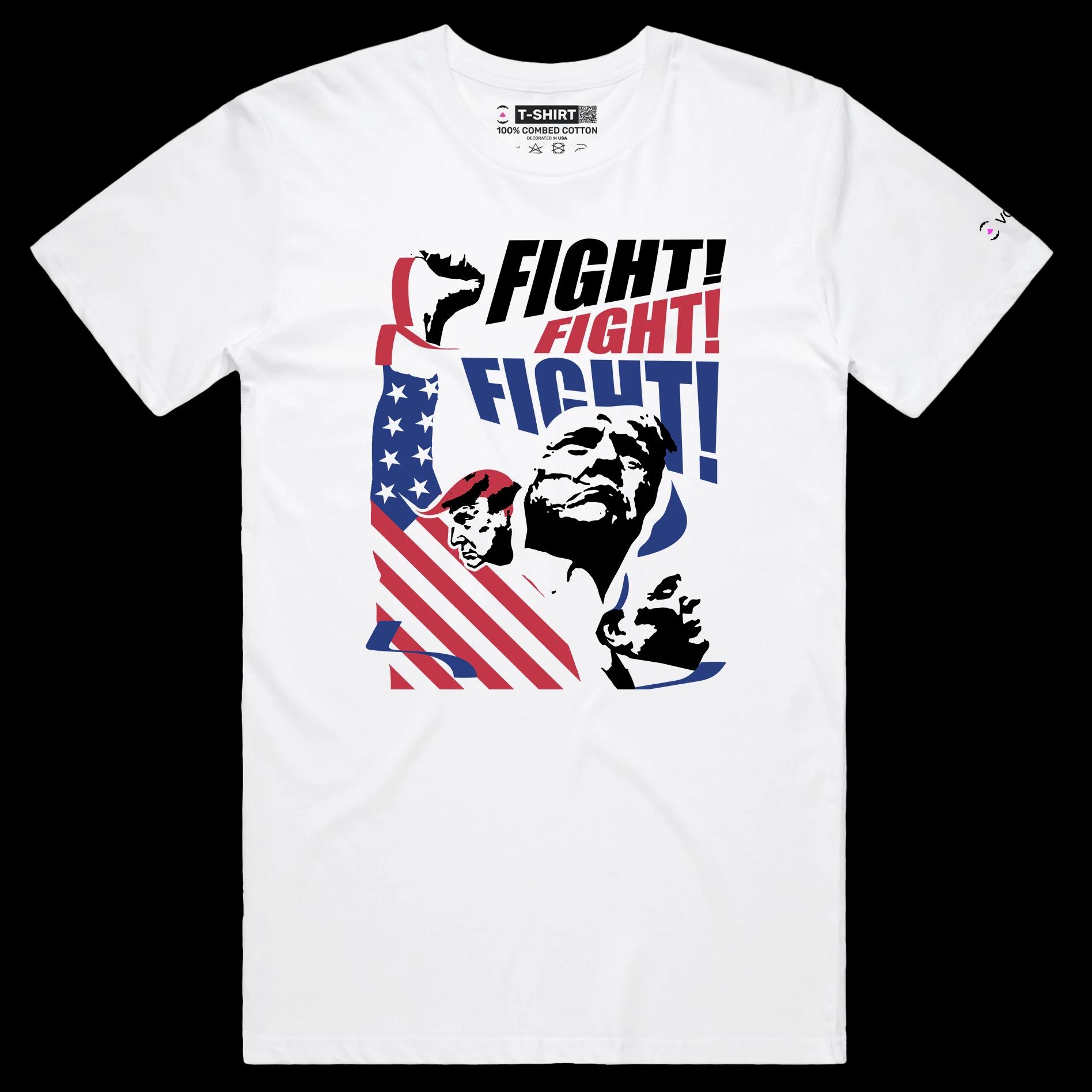 VOICEART White Male Regular President Trump Fight Shirt Premium Design American Flag and Patriotic Fist Pump MAGA Tee