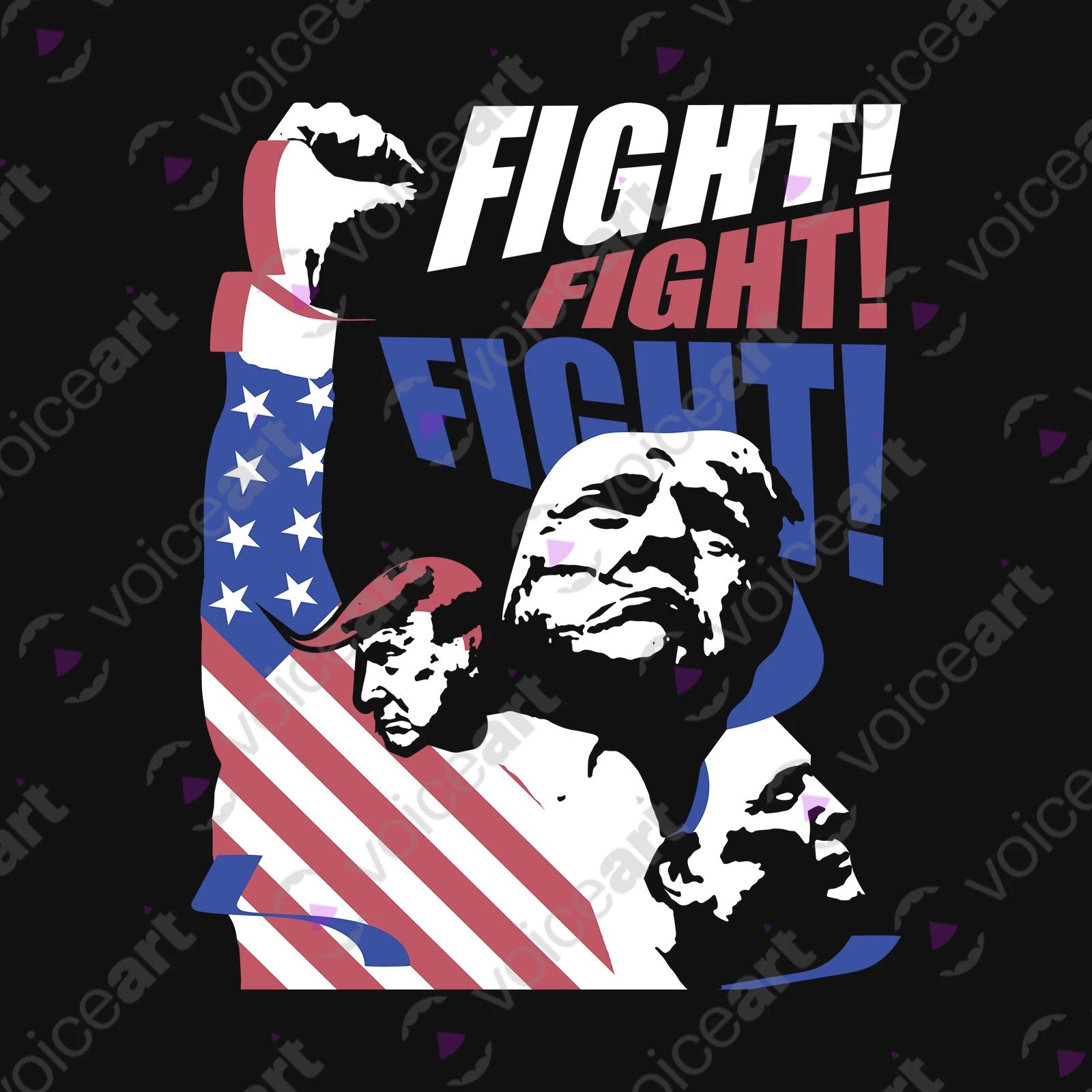 VOICEART Black Watermark President Trump Fight Shirt Premium Design American Flag and Patriotic Fist Pump MAGA Tee