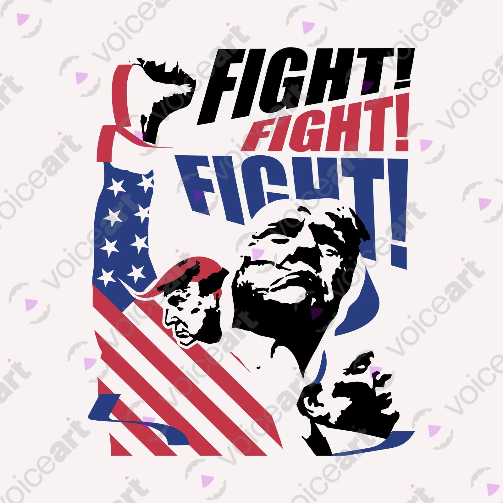 VOICEART White Watermark President Trump Fight Shirt Premium Design American Flag and Patriotic Fist Pump MAGA Tee