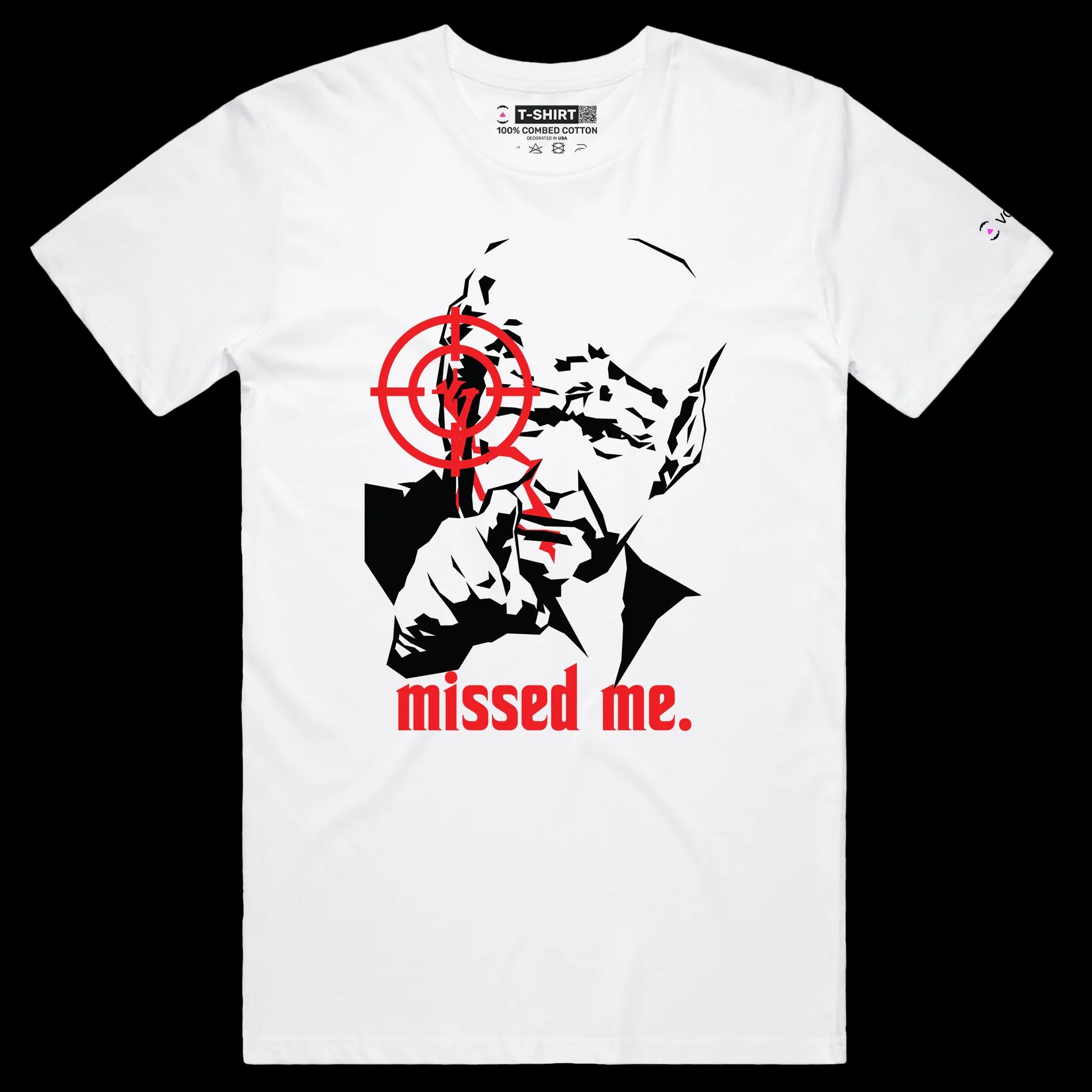 VOICEART White Male Regular President Trump Missed Me Mugshot Political T-Shirt Premium Graphic Bad Aiming MAGA 2024 Tee