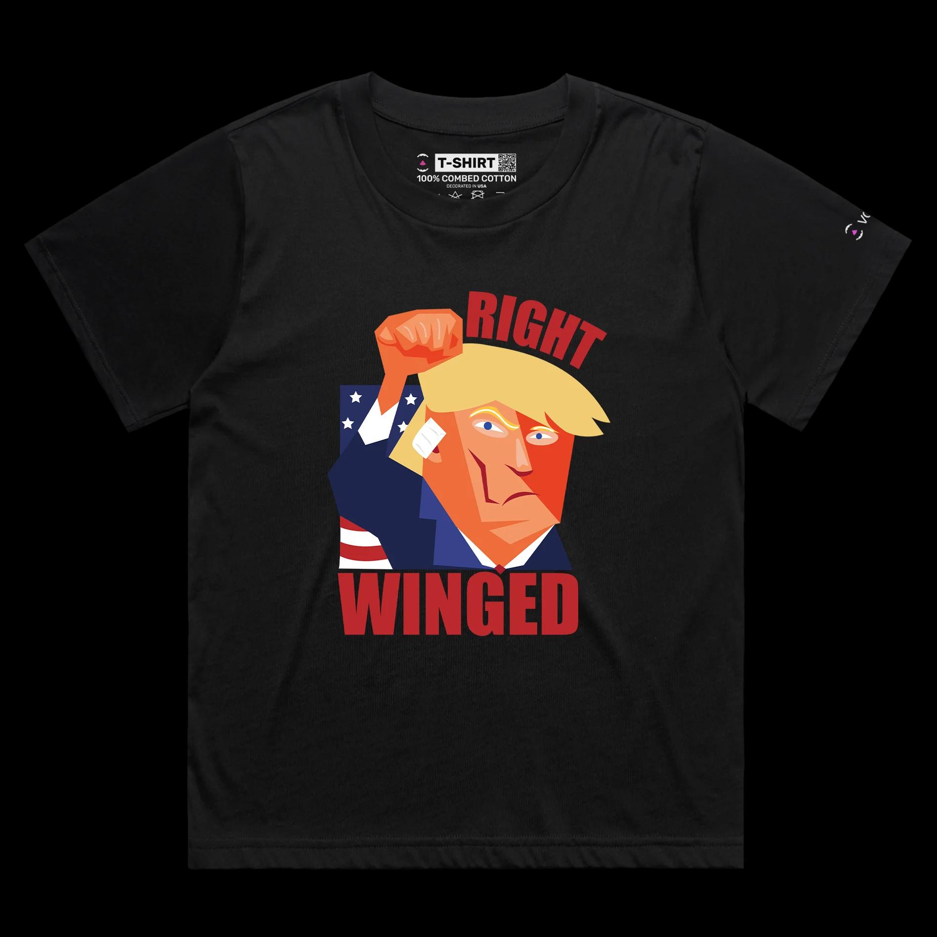 VOICEART Black Female Loose President Trump Right Winged at the Rally Funny T-Shirt Premium Graphic MAGA 2024 Political Tee