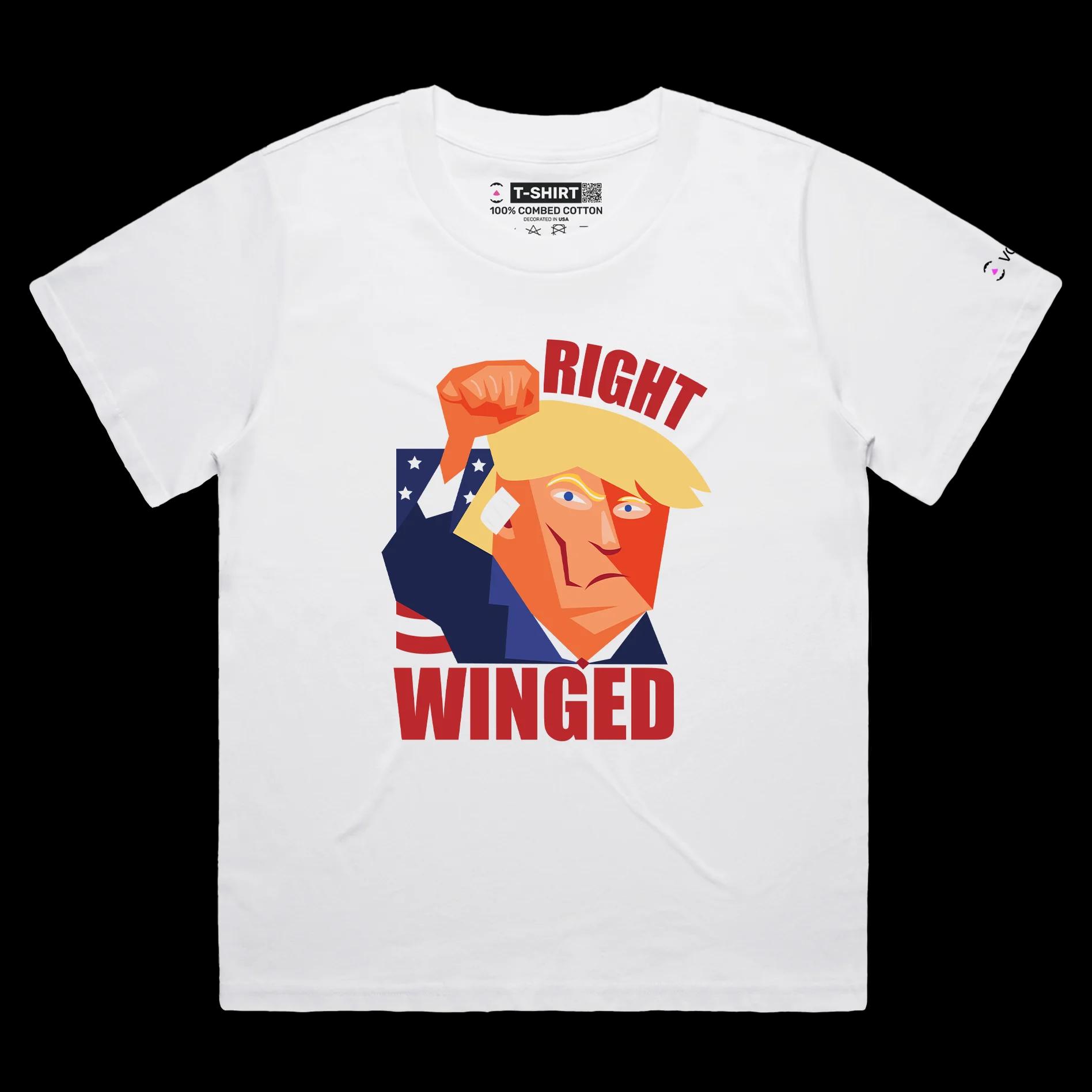 VOICEART White Female Loose President Trump Right Winged at the Rally Funny T-Shirt Premium Graphic MAGA 2024 Political Tee