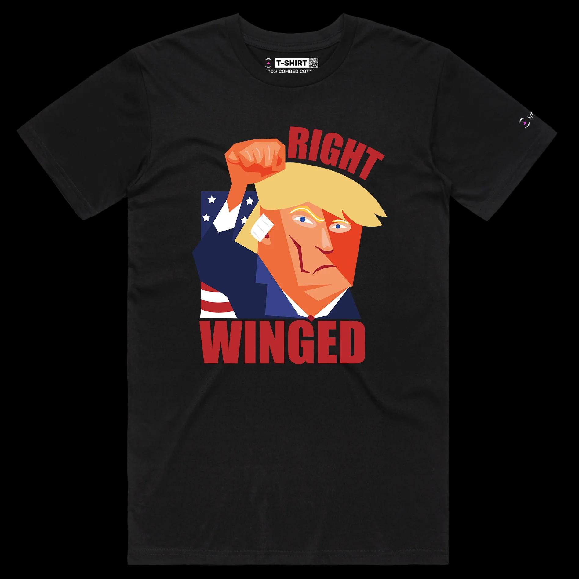 VOICEART Black Male Regular President Trump Right Winged at the Rally Funny T-Shirt Premium Graphic MAGA 2024 Political Tee