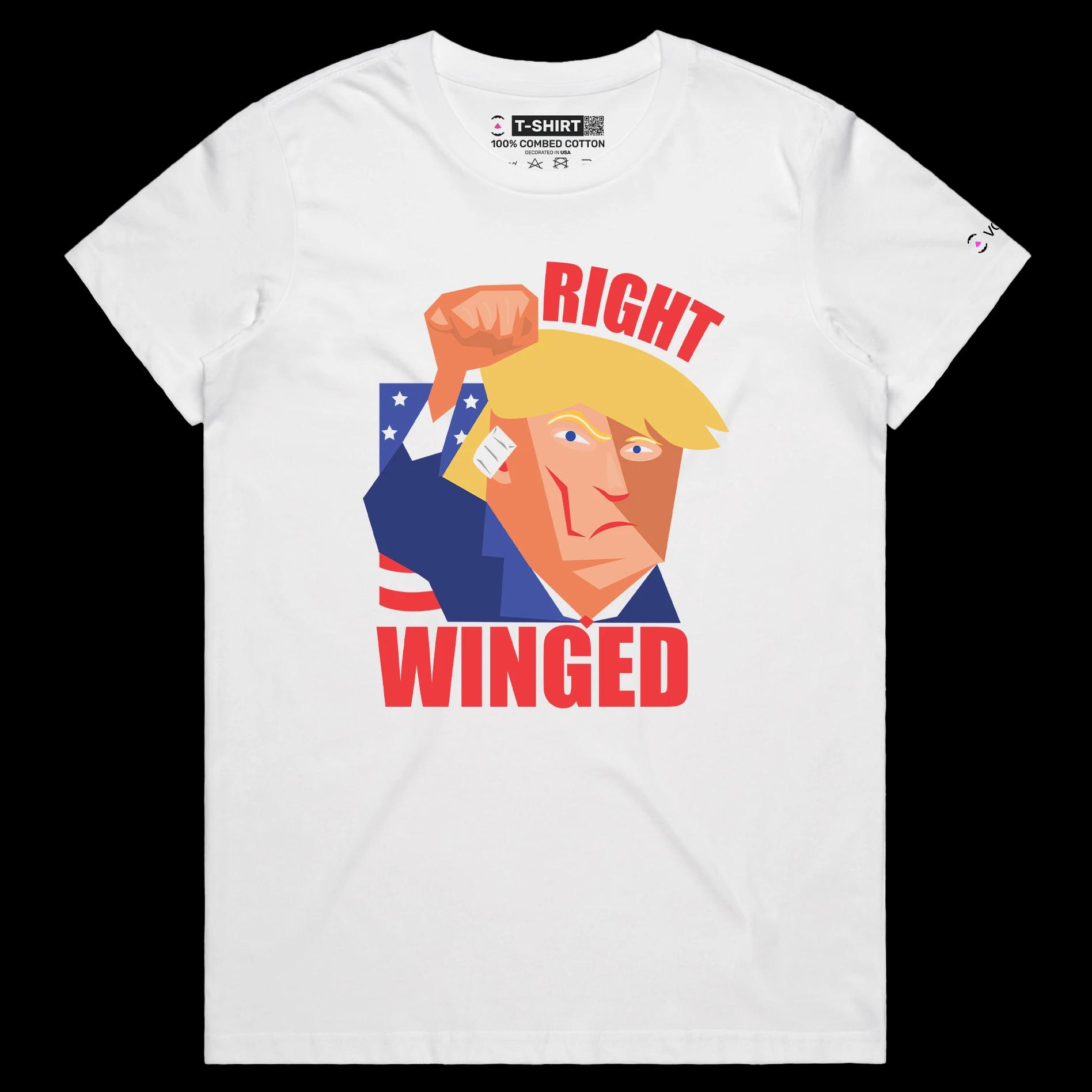 VOICEART White Female Regular President Trump Right Winged at the Rally Funny T-Shirt Premium Graphic MAGA 2024 Political Tee