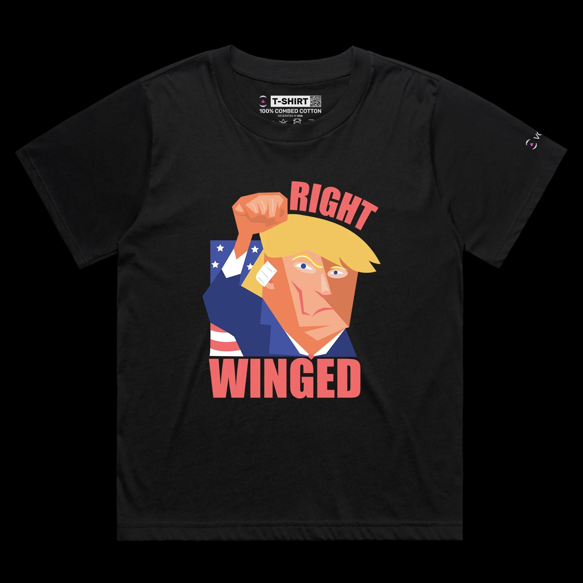 VOICEART Black Female Loose President Trump Right Winged at the Rally Funny T-Shirt Premium Graphic MAGA 2024 Political Tee