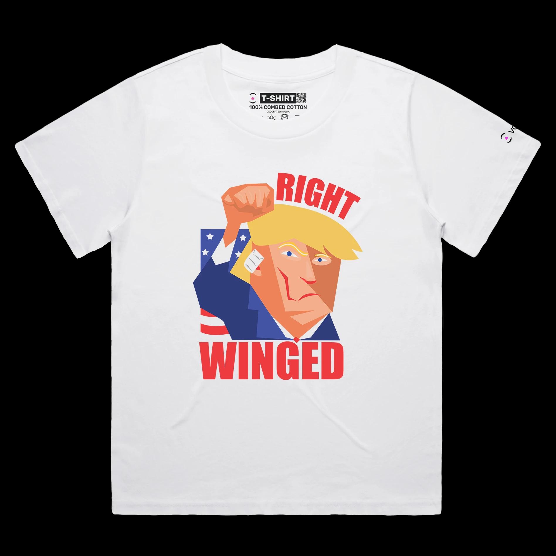 VOICEART White Female Loose President Trump Right Winged at the Rally Funny T-Shirt Premium Graphic MAGA 2024 Political Tee