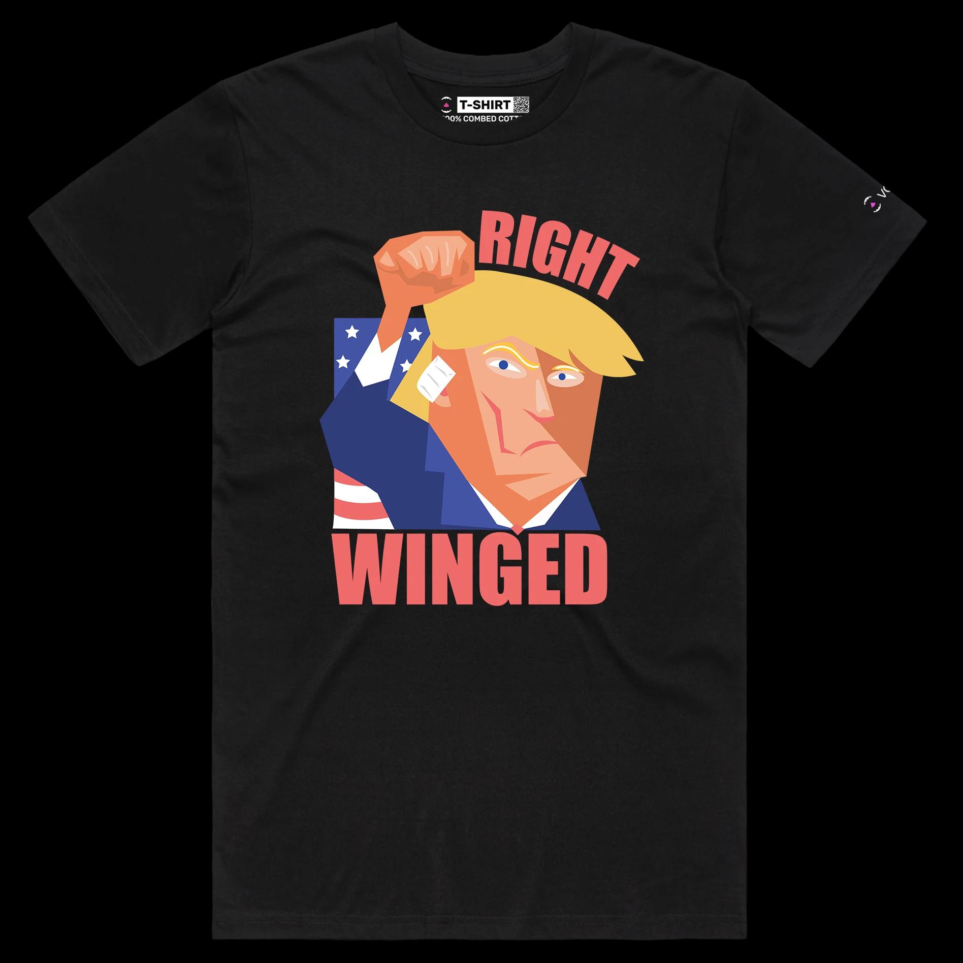 VOICEART Black Male Regular President Trump Right Winged at the Rally Funny T-Shirt Premium Graphic MAGA 2024 Political Tee