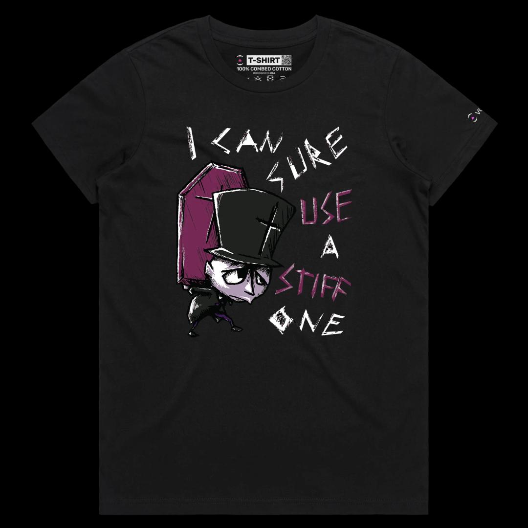 VOICEART Black Female Regular Undertaker with a Coffin Funny T-Shirt with Premium Quality Graphic Stiff Dark Humor Tee