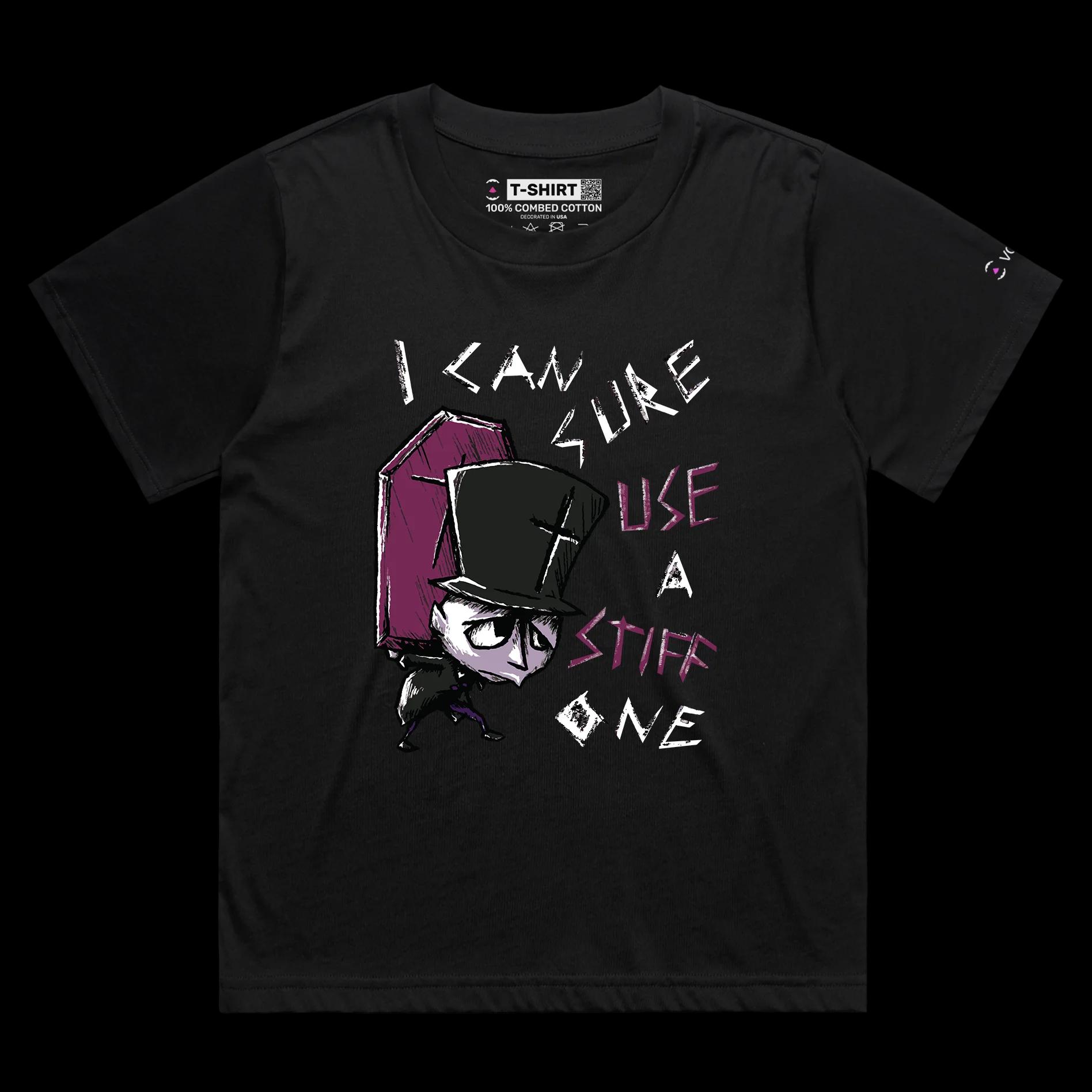 VOICEART Black Female Loose Undertaker with a Coffin Funny T-Shirt with Premium Quality Graphic Stiff Dark Humor Tee
