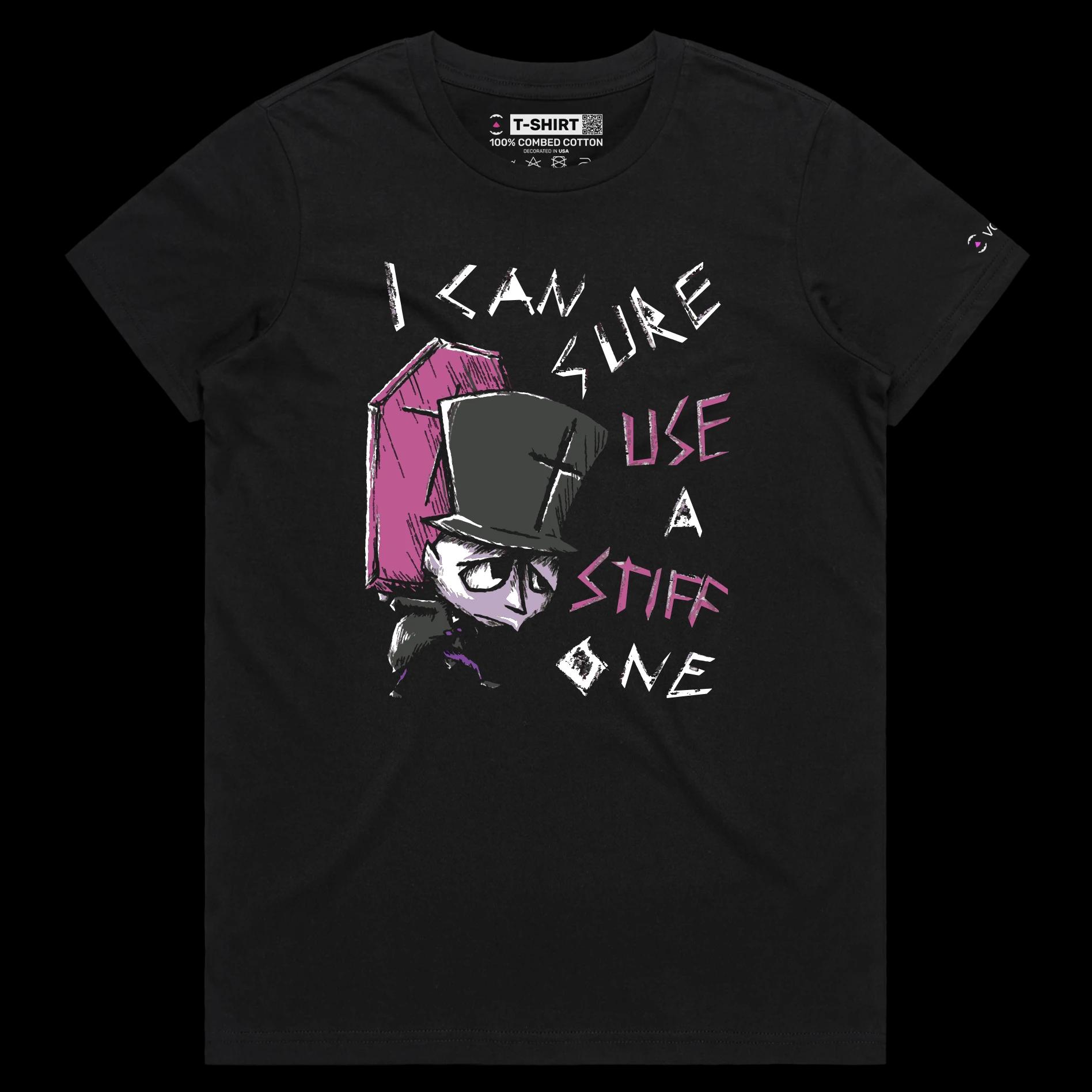 VOICEART Black Female Regular Undertaker with a Coffin Funny T-Shirt with Premium Quality Graphic Stiff Dark Humor Tee