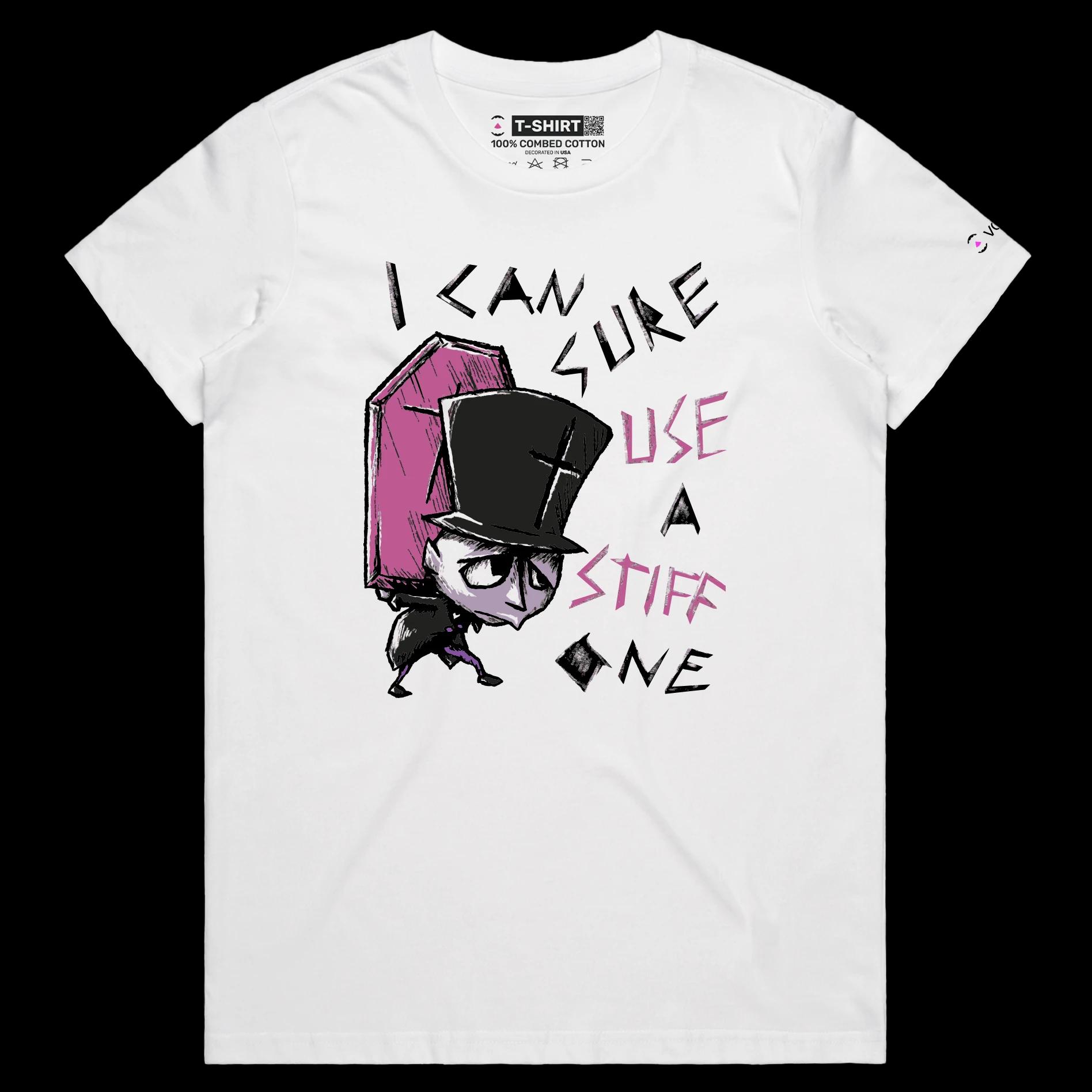 VOICEART White Female Regular Undertaker with a Coffin Funny T-Shirt with Premium Quality Graphic Stiff Dark Humor Tee