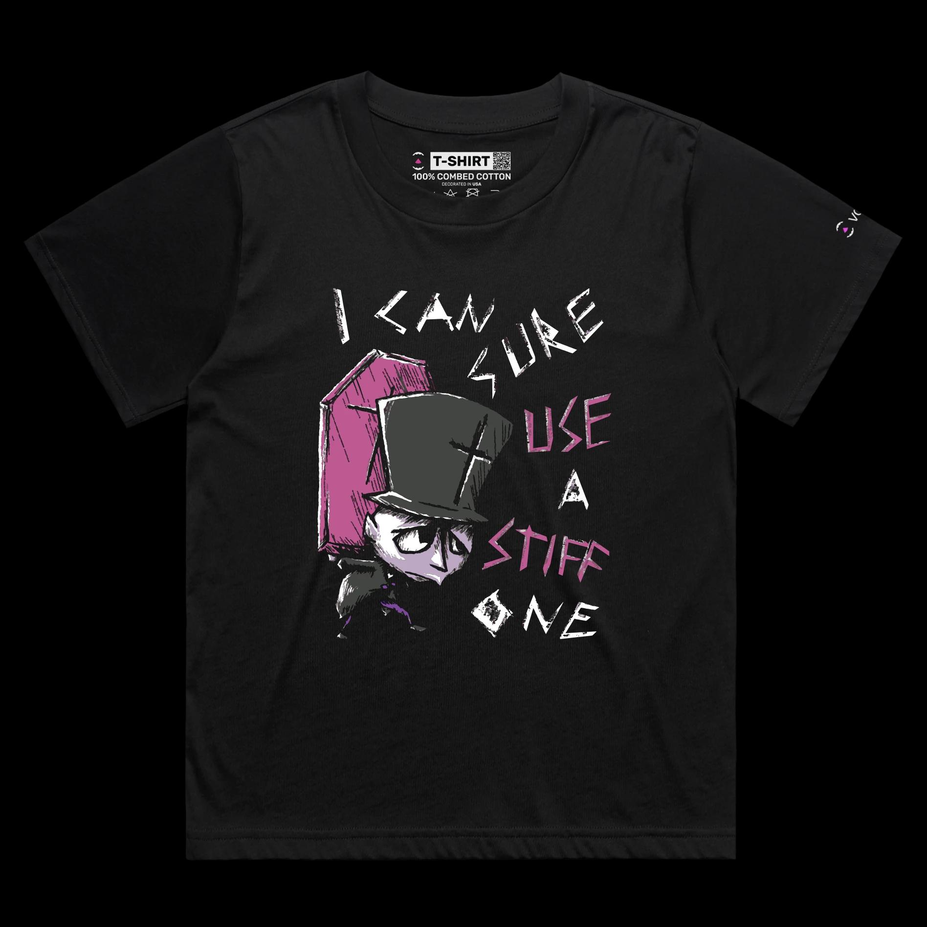 VOICEART Black Female Loose Undertaker with a Coffin Funny T-Shirt with Premium Quality Graphic Stiff Dark Humor Tee