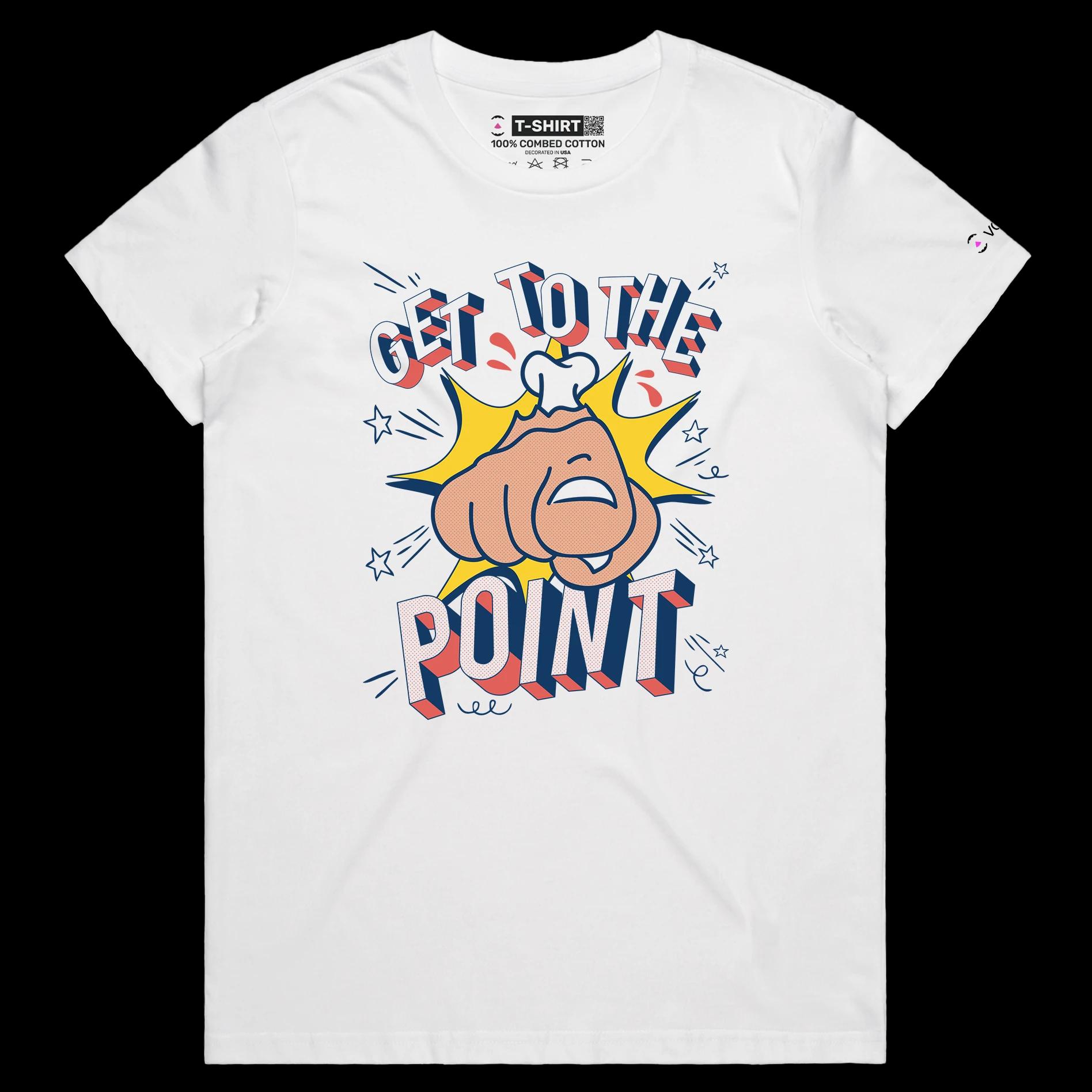 VOICEART White Female Regular Finger Pointing Funny T-Shirt Premium Quality Get to the Point Directive Tee for Straight Talk