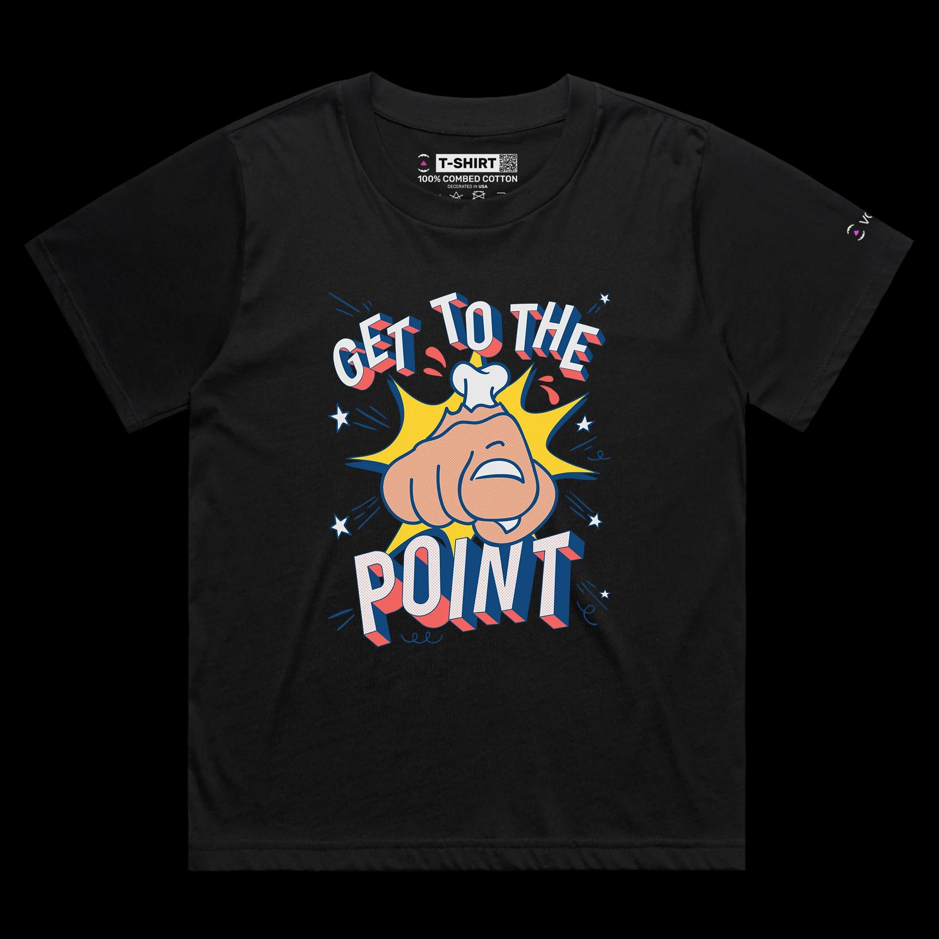 VOICEART Black Female Loose Finger Pointing Funny T-Shirt Premium Quality Get to the Point Directive Tee for Straight Talk