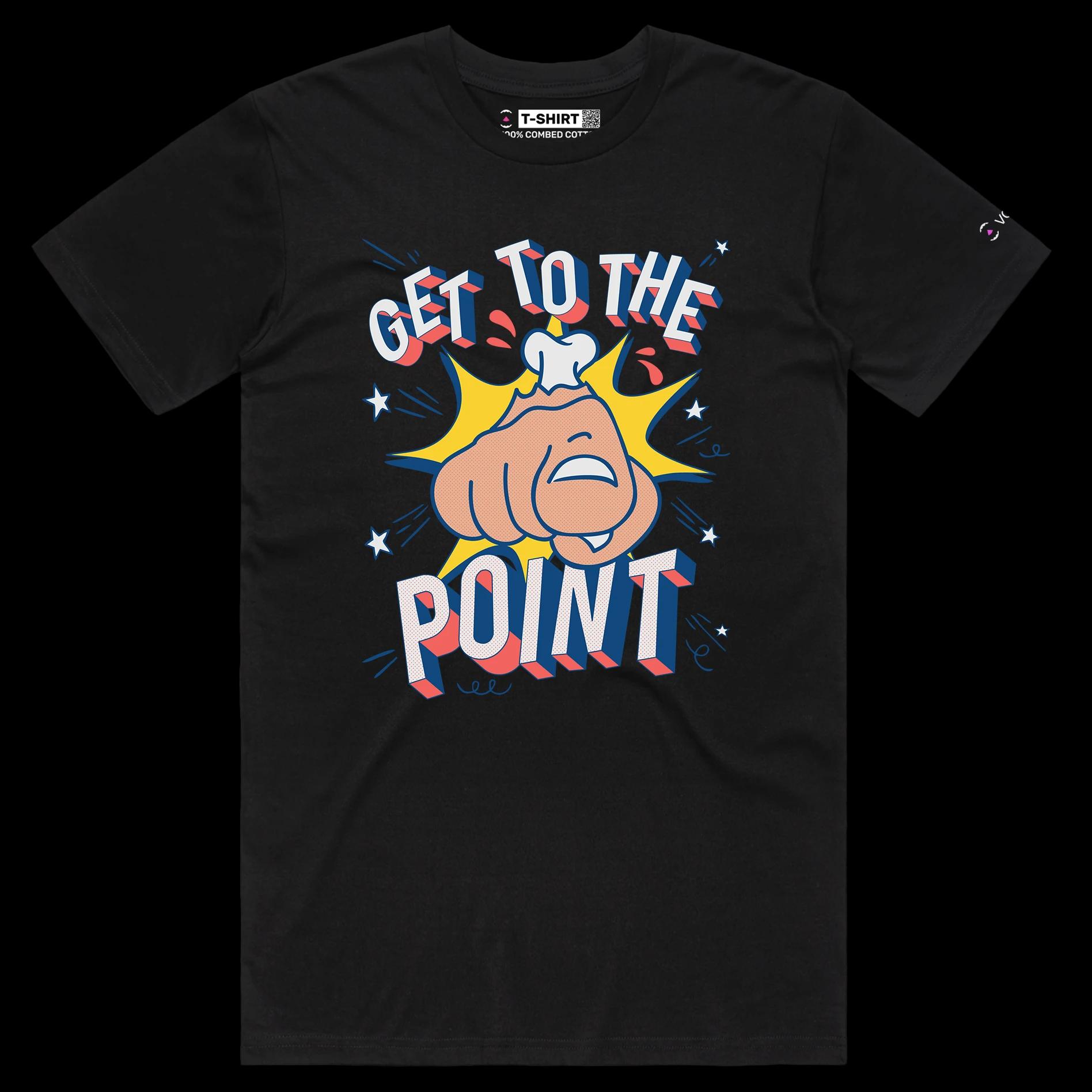 VOICEART Black Male Regular Finger Pointing Funny T-Shirt Premium Quality Get to the Point Directive Tee for Straight Talk