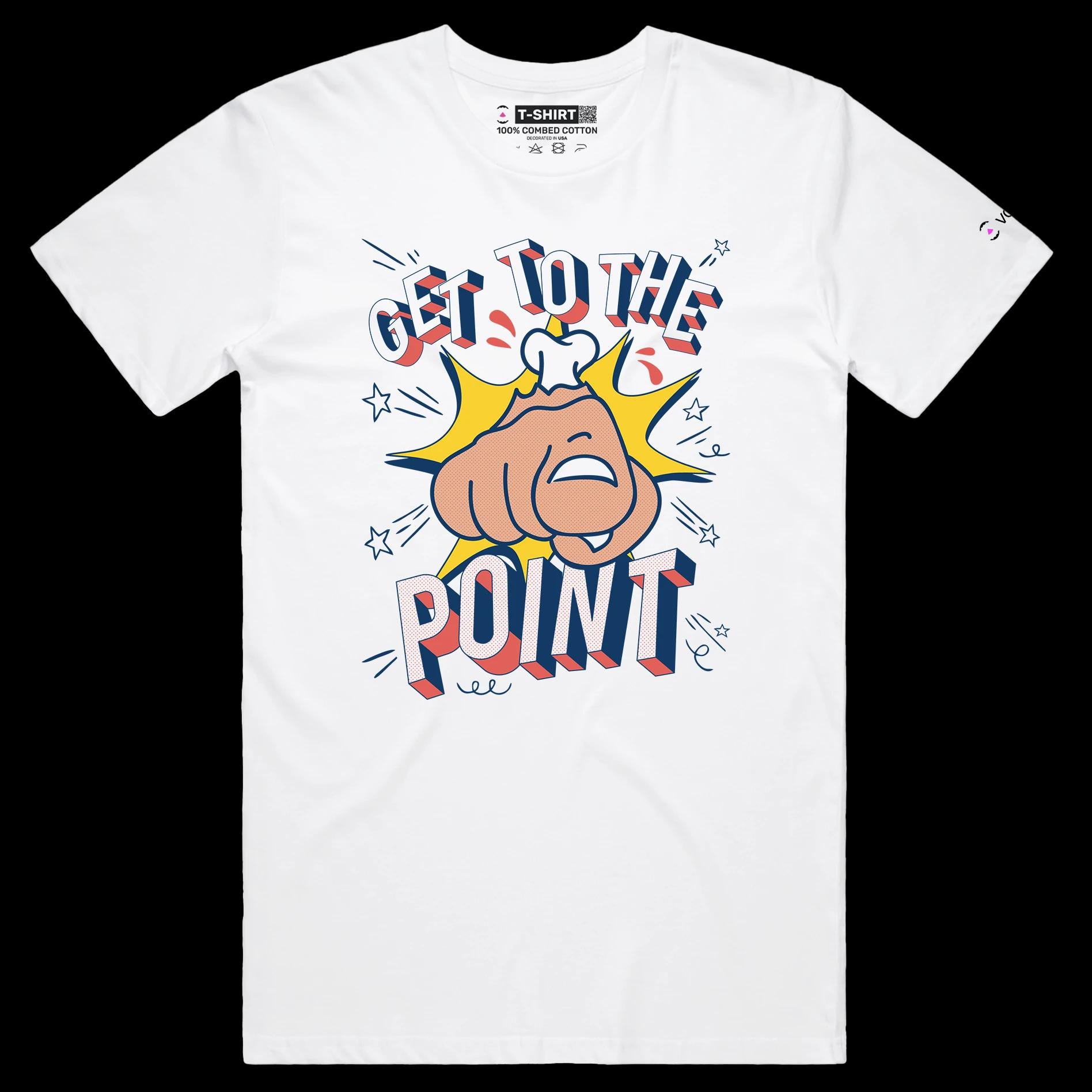 VOICEART White Male Regular Finger Pointing Funny T-Shirt Premium Quality Get to the Point Directive Tee for Straight Talk